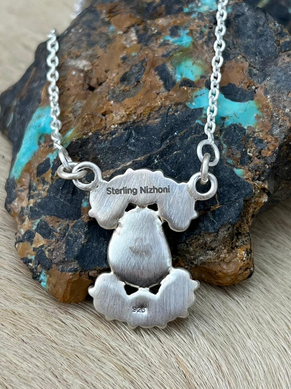 Handmade Sterling Silver Kingman Turquoise Necklace "Signed Nizhoni"