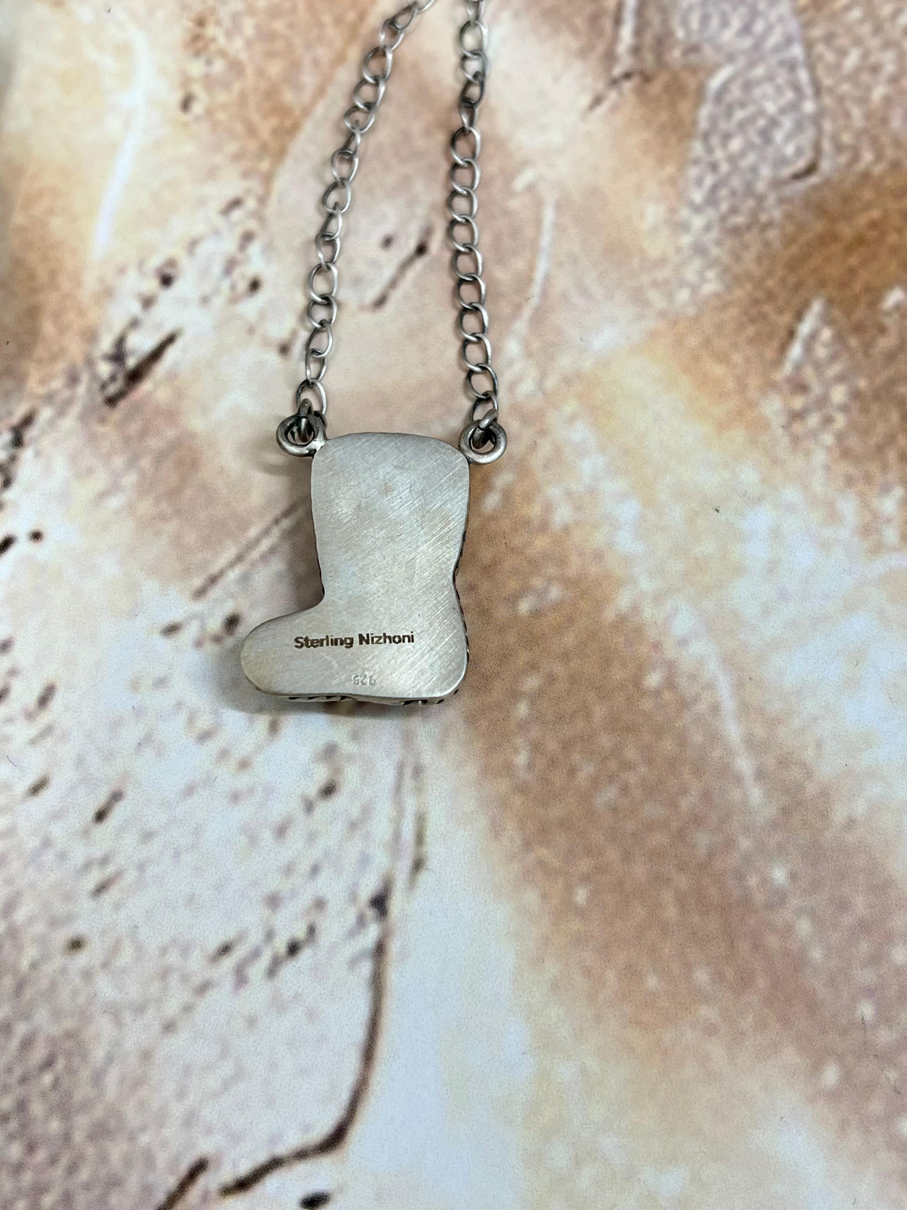 Handmade Sterling Silver Wild Horse Shoe Necklace with Signed Nizhoni