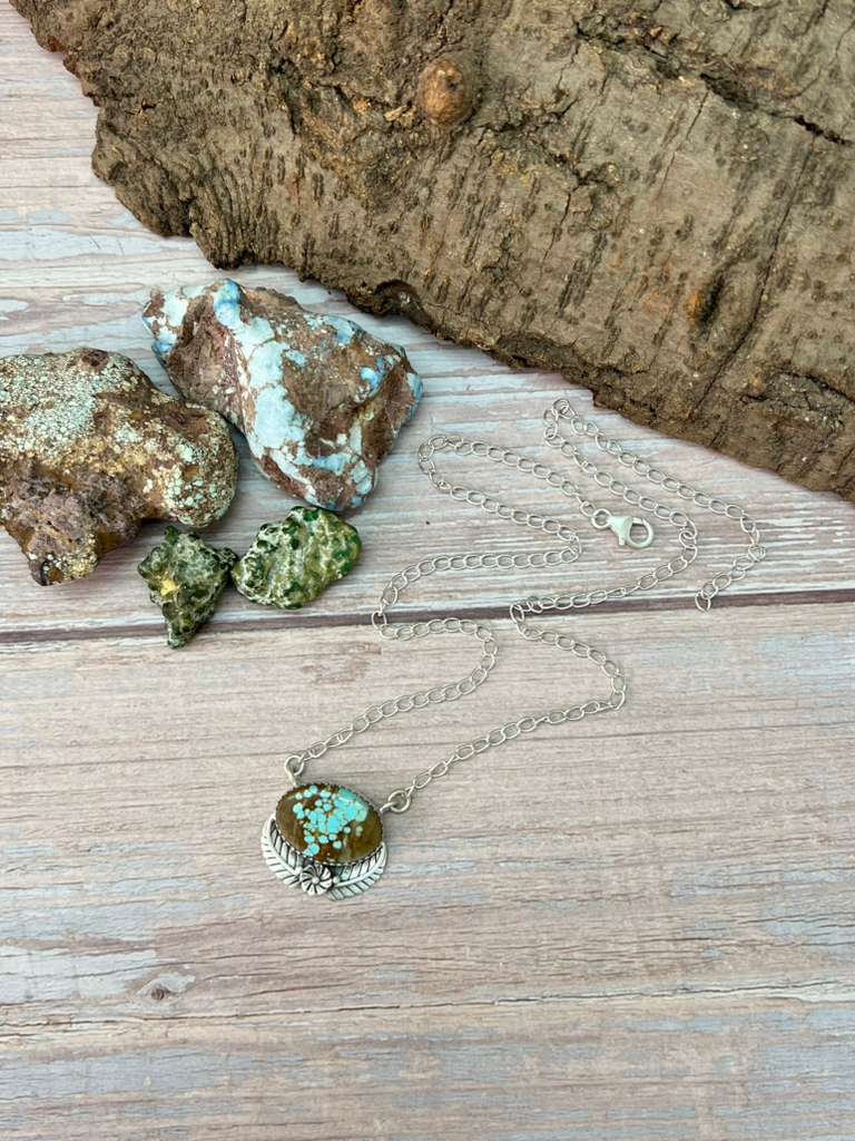Handmade Sterling Silver Number 8 Turquoise Necklace with Signed Nizhoni