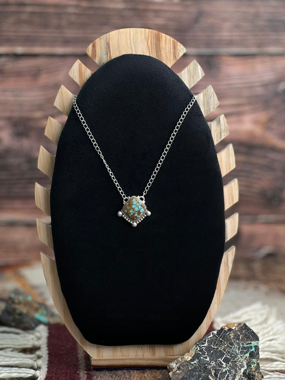 Handmade Sterling Silver Number 8 Turquoise Necklace "Signed Nizhoni"