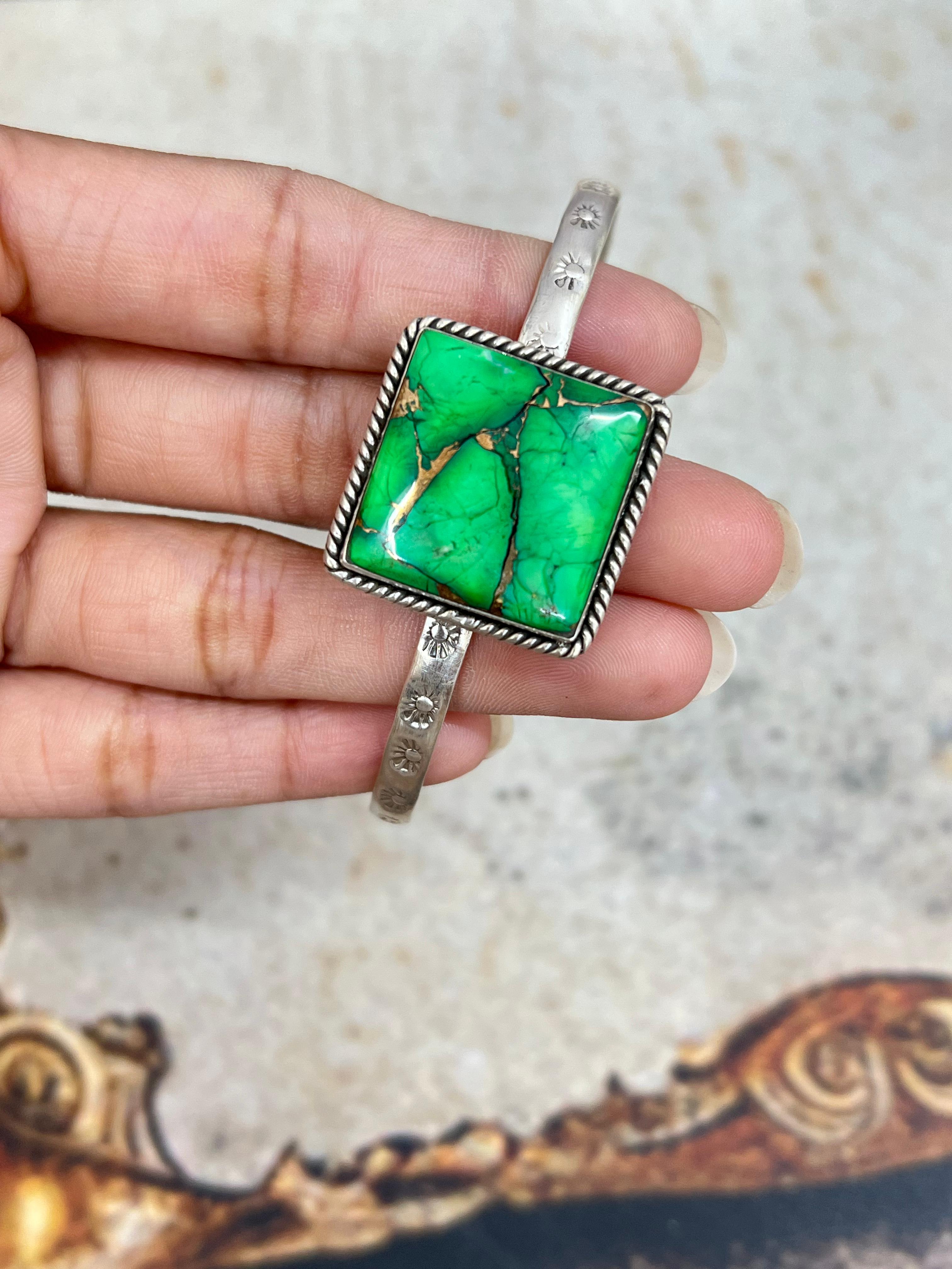 Handmade Sterling Silver Multi Stone Cuff Bracelet Signed Nizhoni