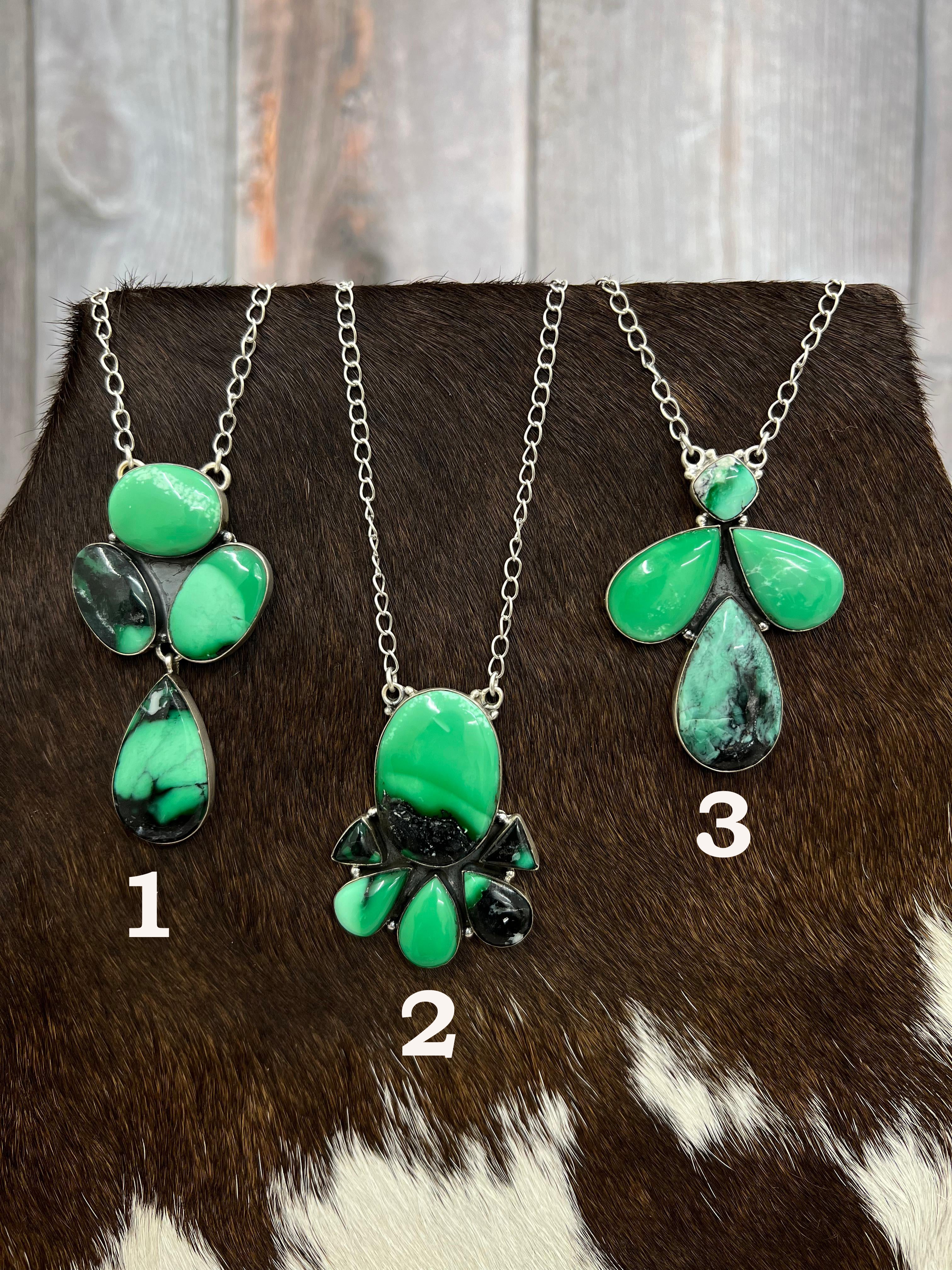 Handmade Sterling Silver Emerald Rose Necklace with Signed Nizhoni