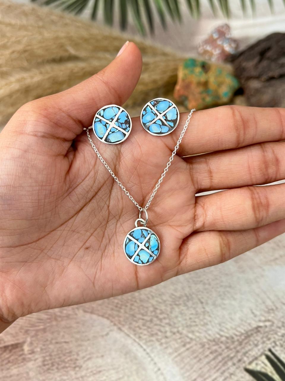 Handmade Sterling Silver Multi Stone Necklace Earrings Set "Signed Nizhoni"