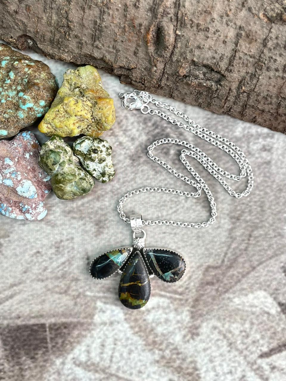 Handmade Sterling Silver Blackjack Turquoise Necklace "Signed Nizhoni"