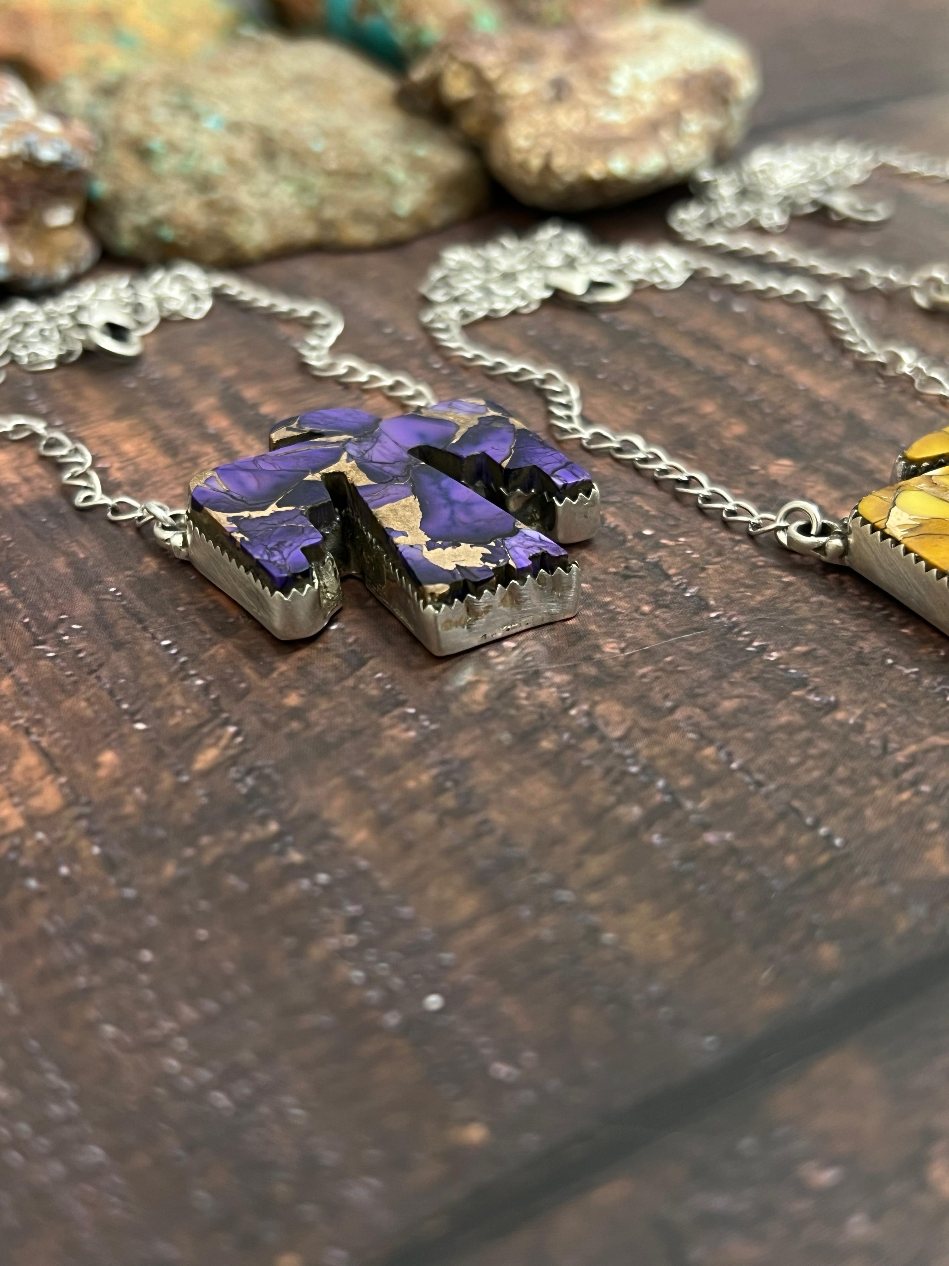 Handmade Sterling Silver Multi Gemstone Thunderbird Necklace with Signed Nizhoni