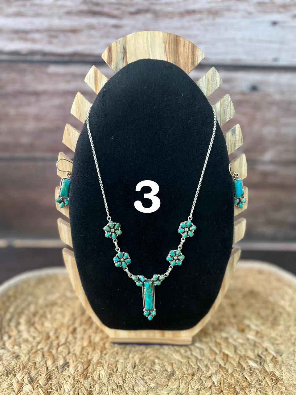 Handmade Sterling Silver Kingman Turquoise Necklace Earrings Set "Signed Nizhoni"