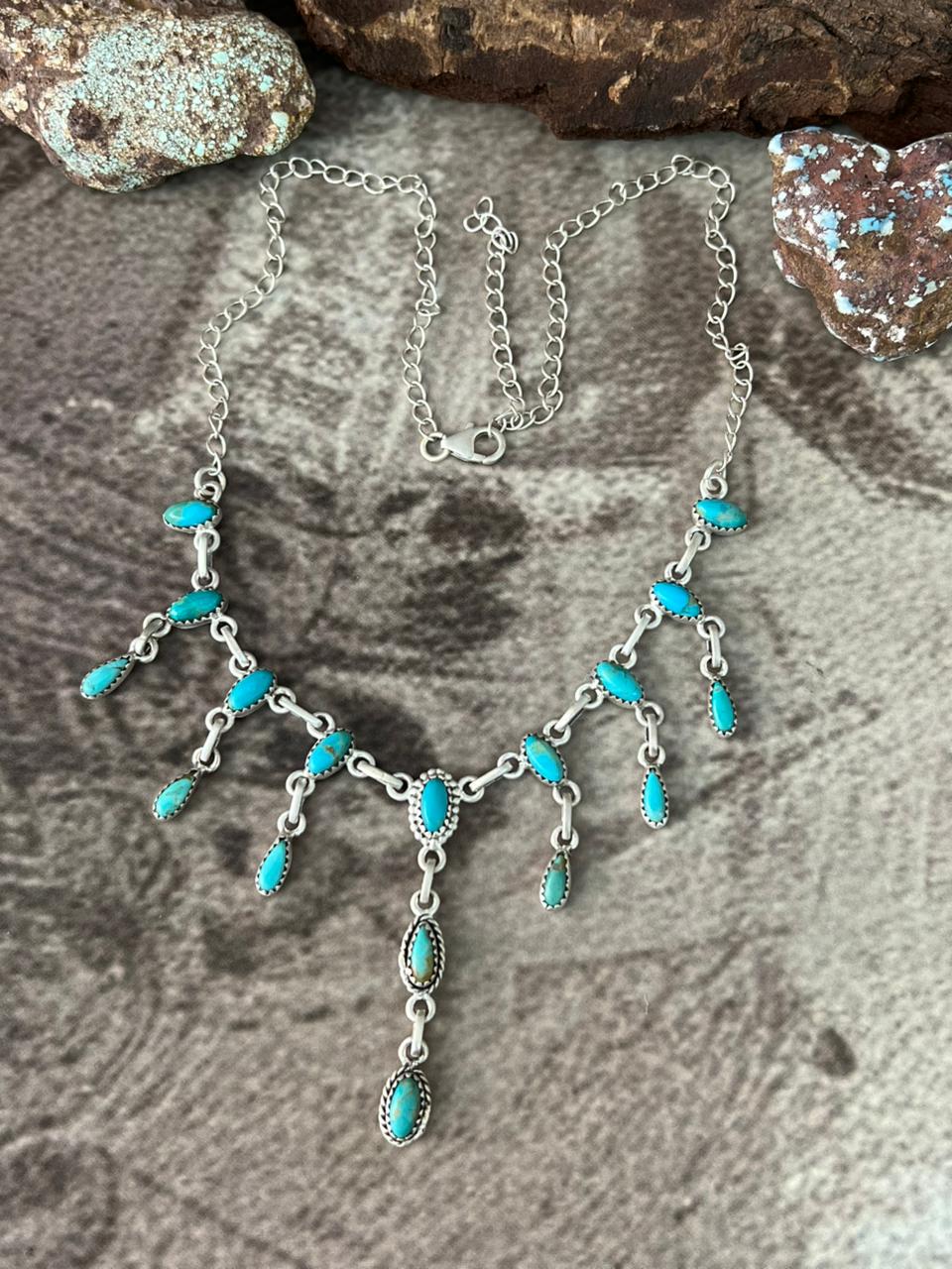 Handmade Sterling Silver Kingman Turquoise Necklace "Signed Nizhoni"