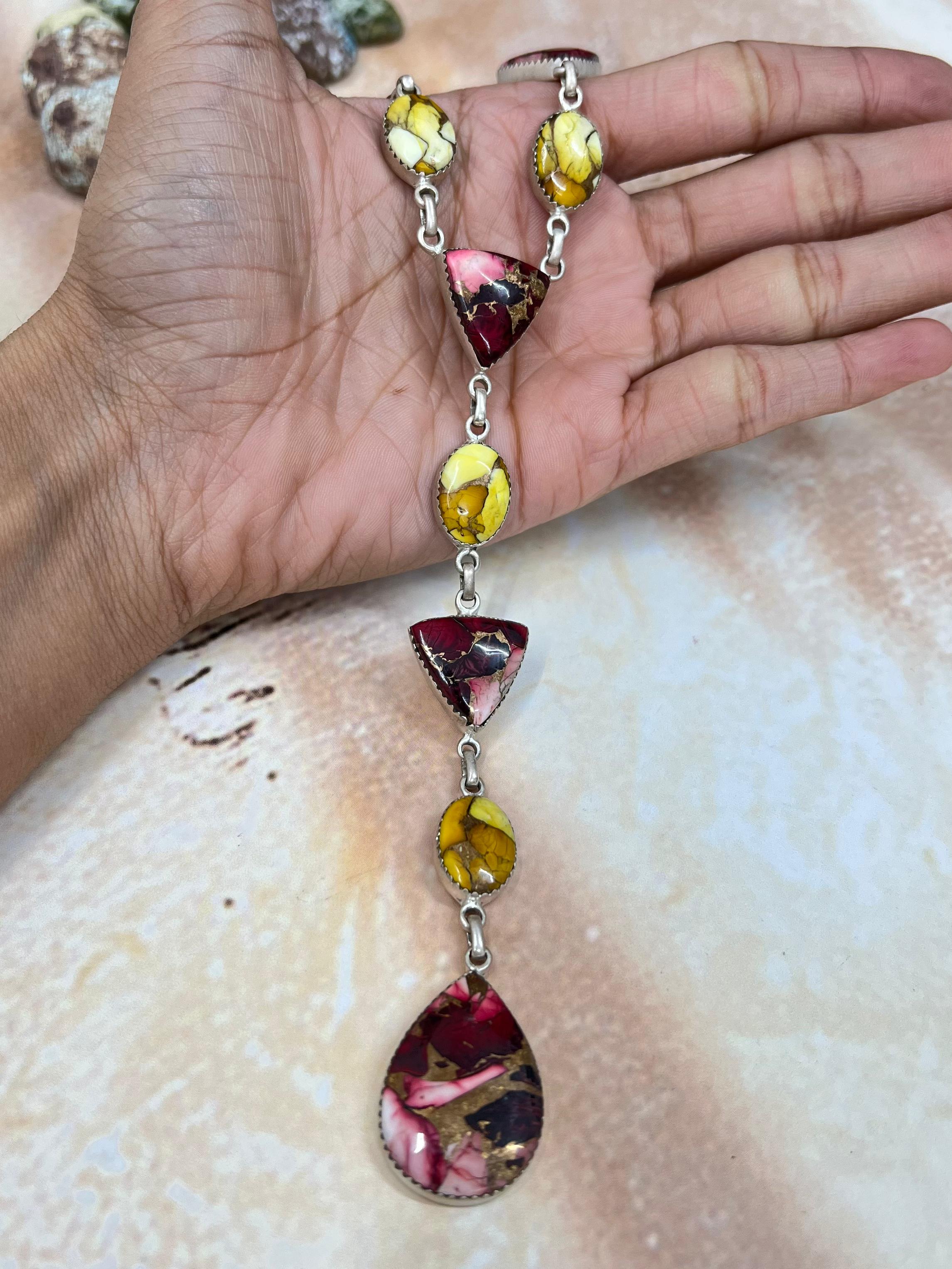 Handmade Sterling Silver Honey Dahlia with Dahlia Rose Necklace with Signed Nizhoni