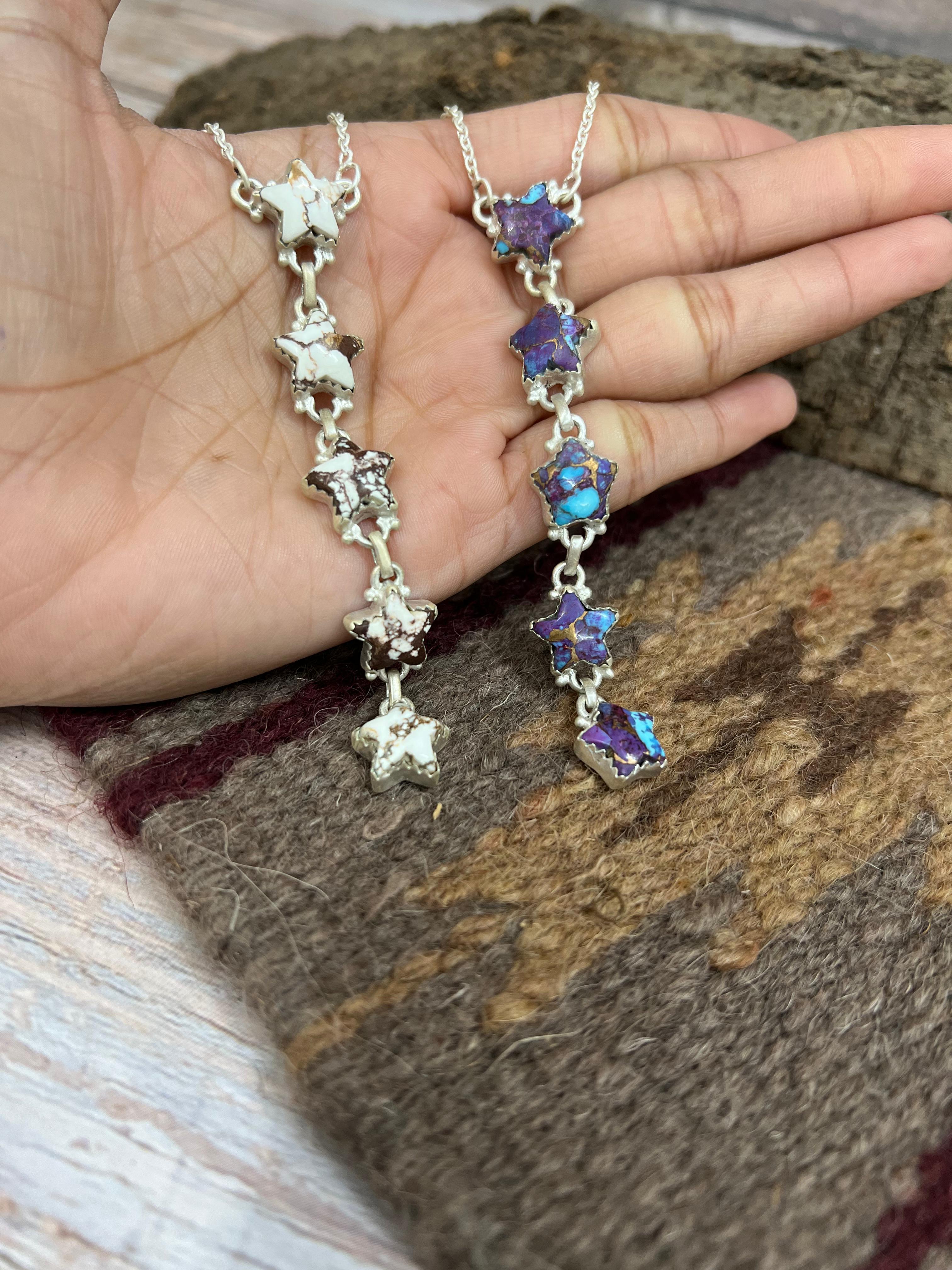 Handmade Sterling Silver Purple Copper Turquoise, Wild Horse Necklace with Signed Nizhoni