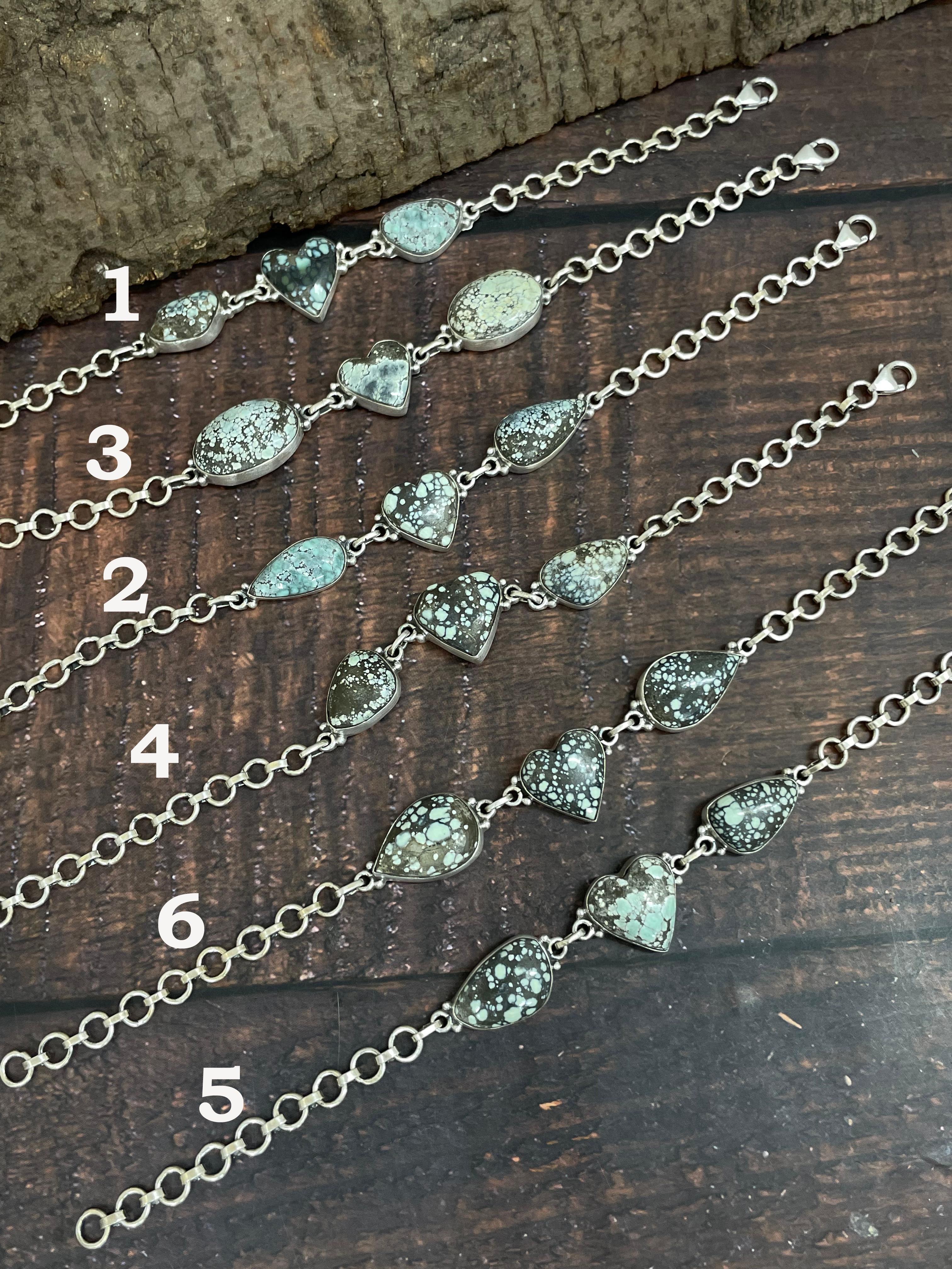 Handmade Sterling Silver Starfox Variscite Chain Bracelet Signed Nizhoni