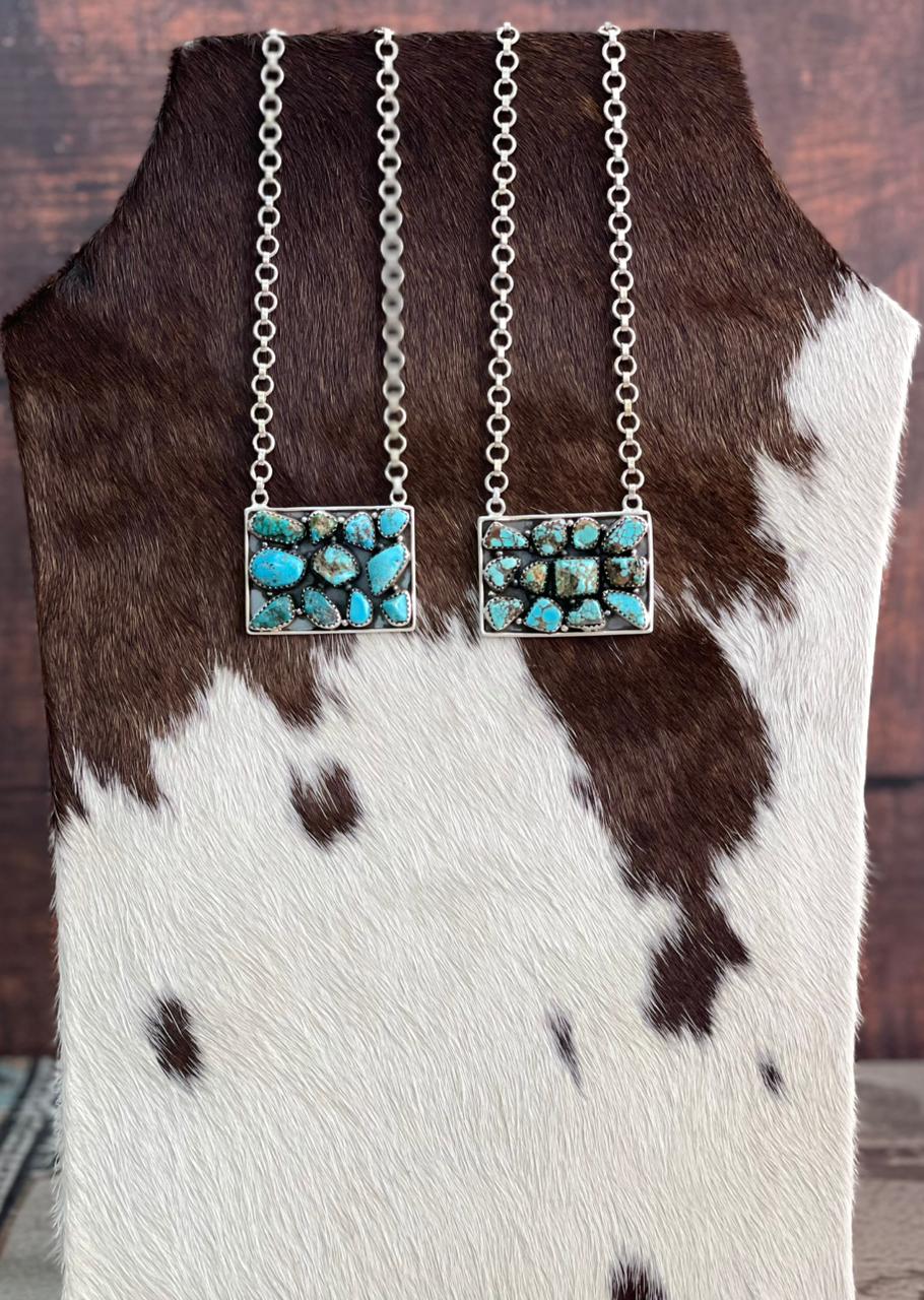Handmade Sterling Silver Blue Bird Turquoise, Number 8 Turquoise Necklace "Signed Nizhoni"