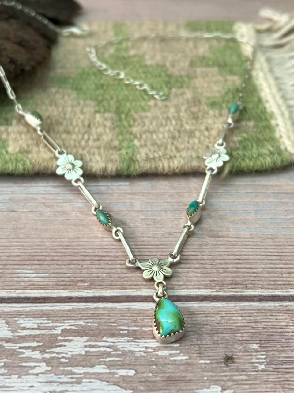 Handmade Sterling Silver Sonoran with Kingman Turquoise Necklace "Signed Nizhoni"