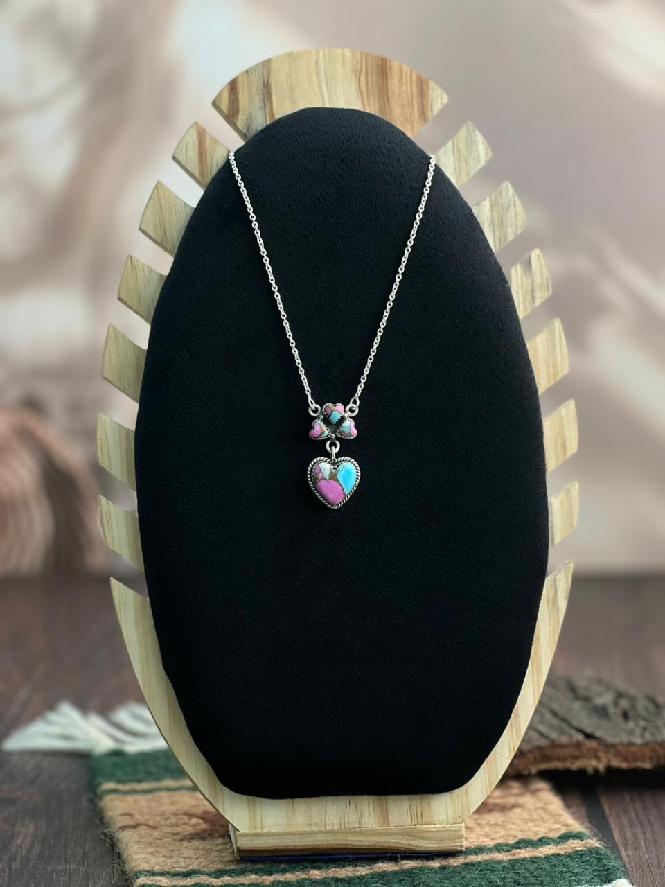 "Heart Collection" Handmade Sterling Silver Cotton Candy Necklace "Signed Nizhoni"