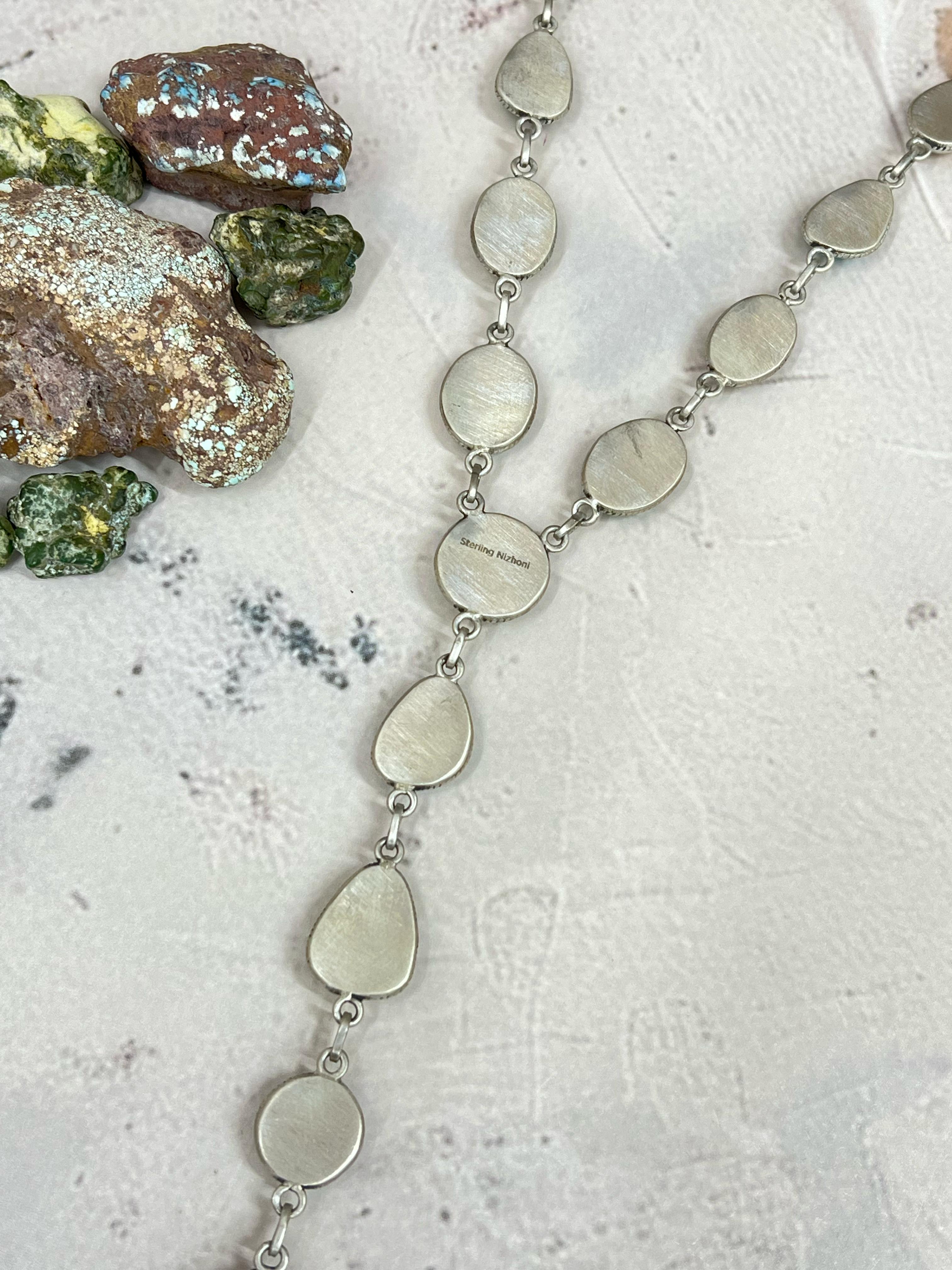 Handmade Sterling Silver Honey Dahlia with South Hill Turquoise Necklace, Signed Nizhoni