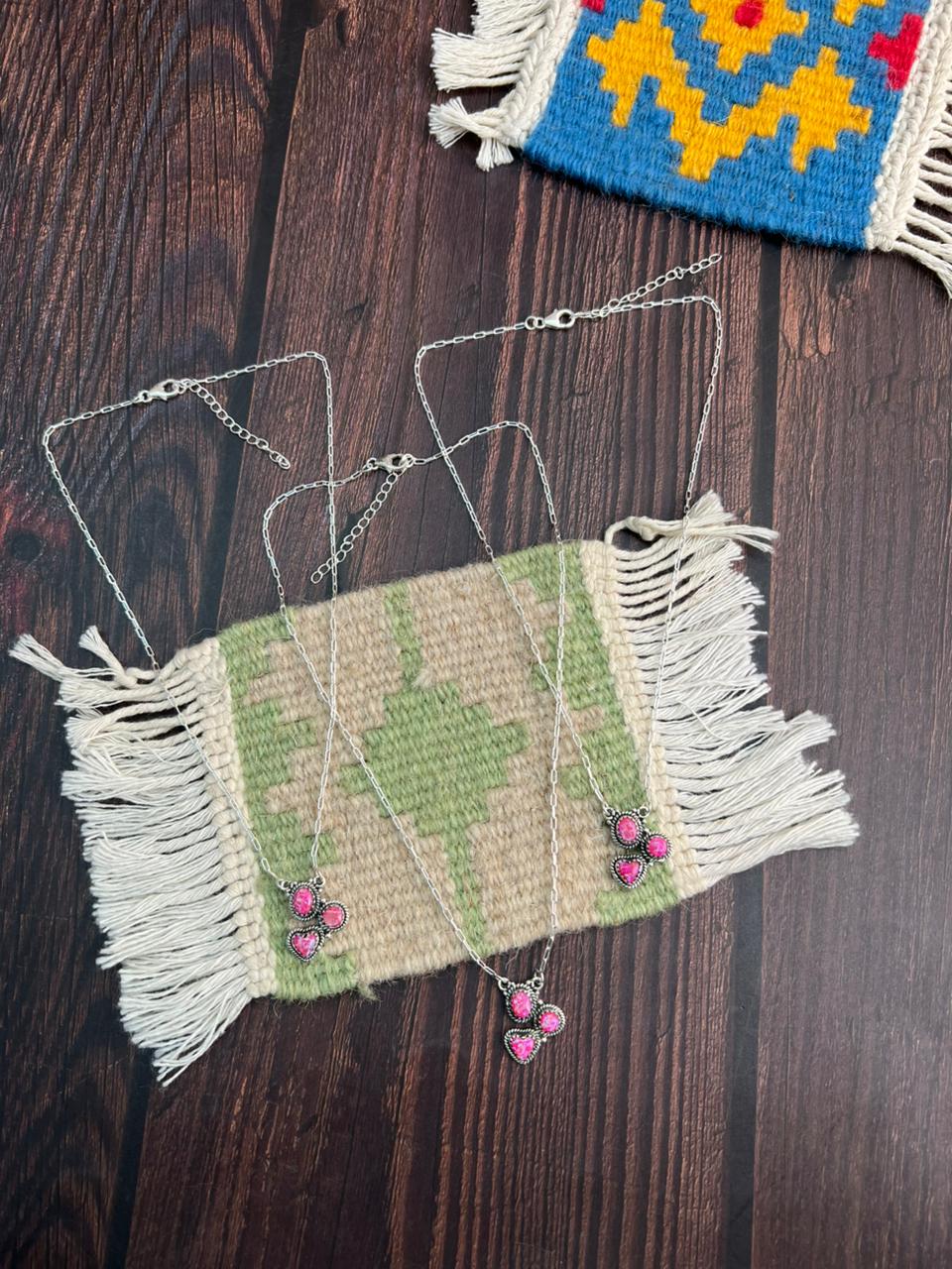 "Heart Collection" Handmade Sterling Silver Hot Pink Necklace "Signed Nizhoni"