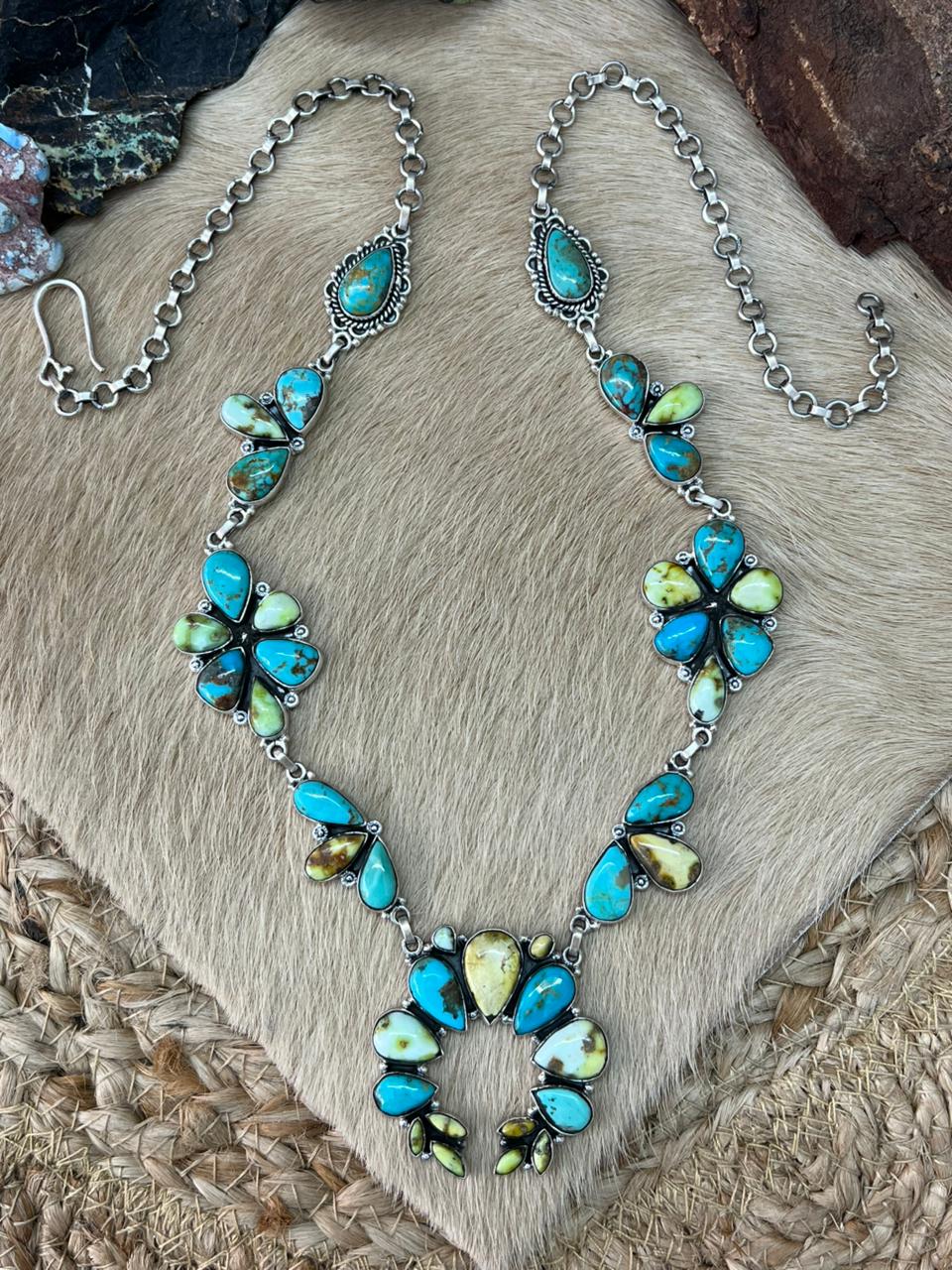 Handmade Sterling Silver Santa Maria with Palomino Turquoise Necklace "Signed Nizhoni"