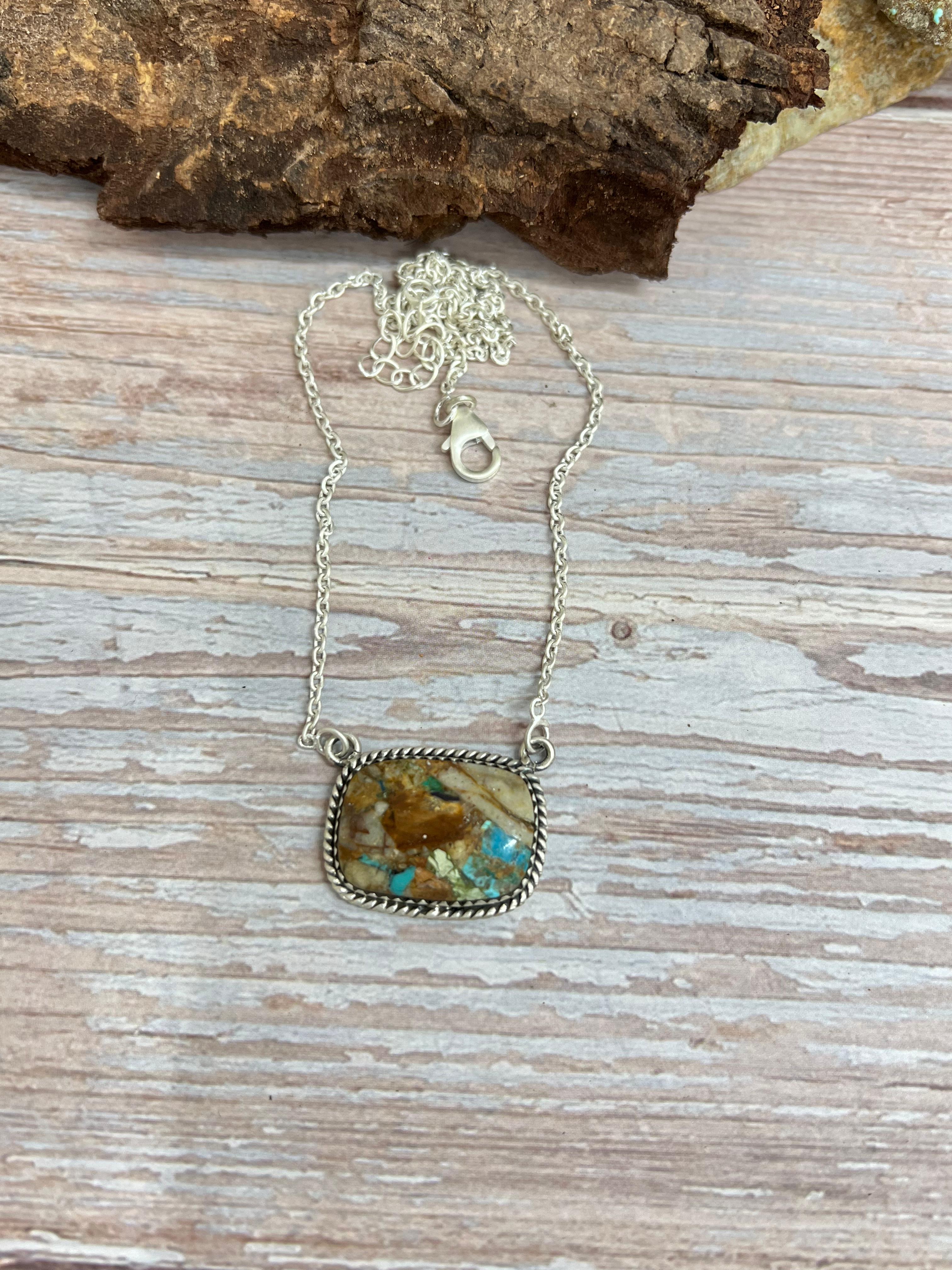 Handmade Sterling Silver Royston Turquoise Necklace with Signed Nizhoni