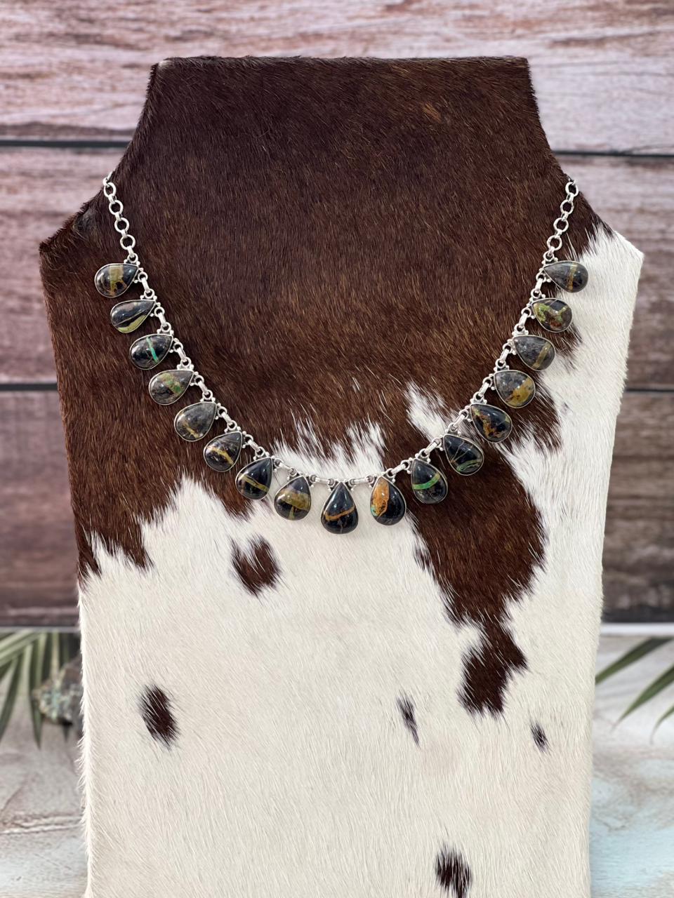 Handmade Sterling Silver Blackjack Turquoise Necklace "Signed Nizhoni"