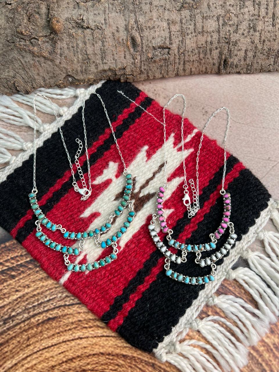 Handmade Sterling Silver Cotton Candy, Kingman Turquoise Necklace "Signed Nizhoni"