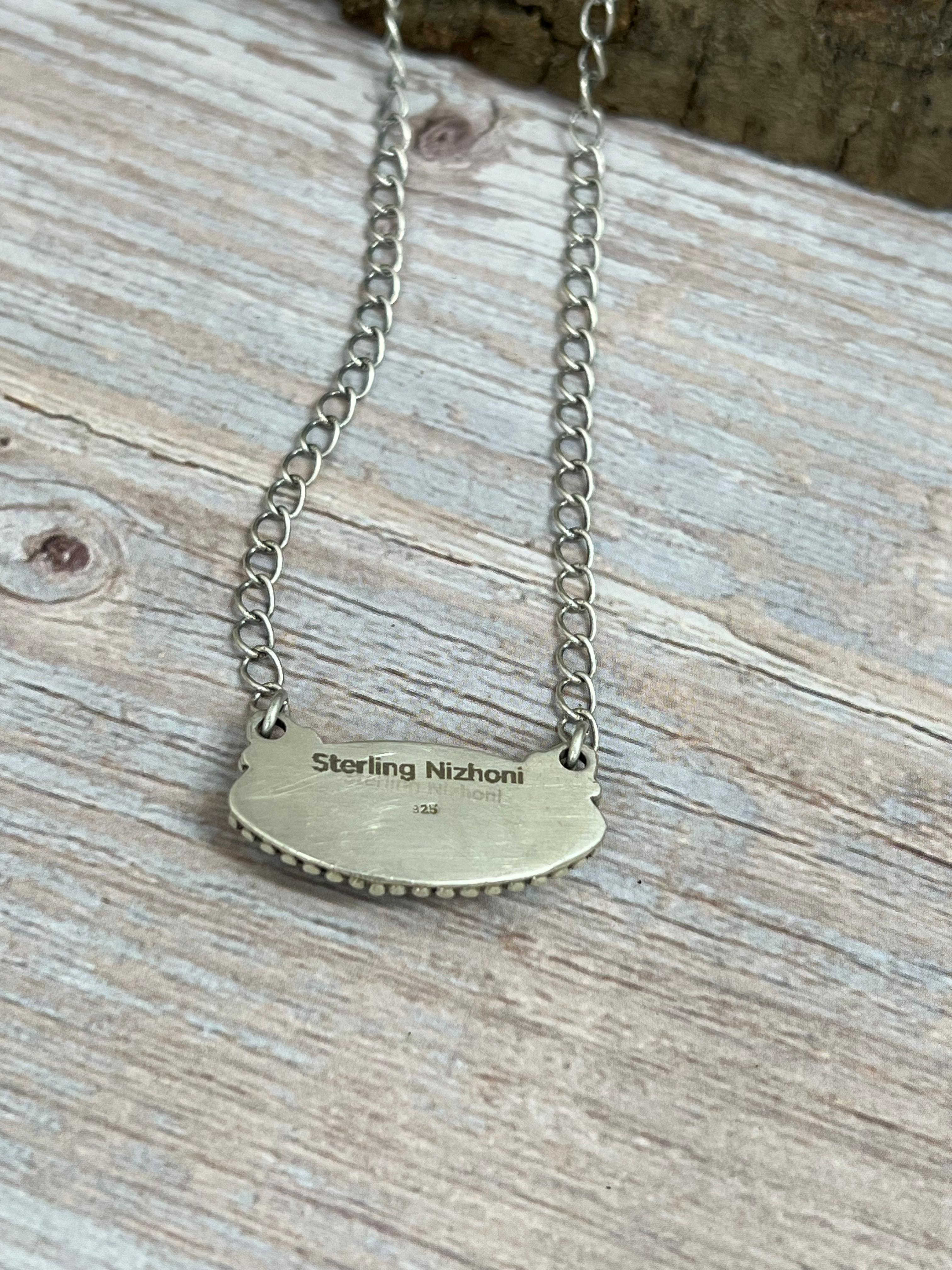 Handmade Sterling Silver Black Jack Necklace with Signed Nizhoni