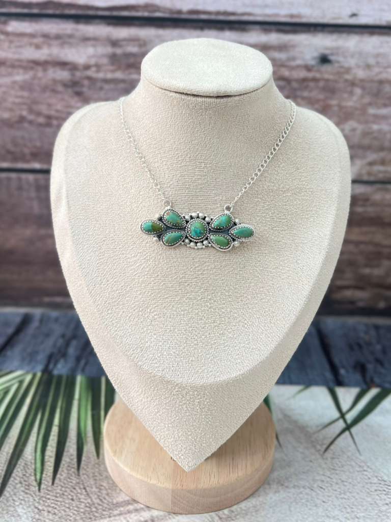 Handmade Sterling Silver Kingman Turquoise Necklace with Signed Nizhoni