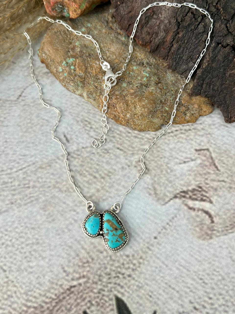 Handmade Sterling Silver Santa Maria Turquoise Necklace "Signed Nizhoni"
