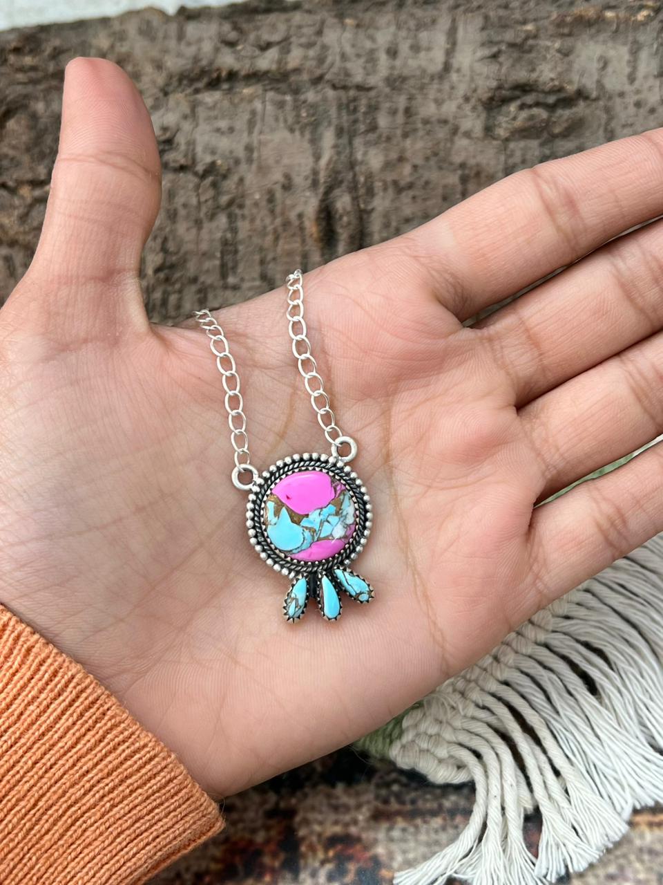 Handmade Sterling Silver Cotton Candy Necklace "Signed Nizhoni"