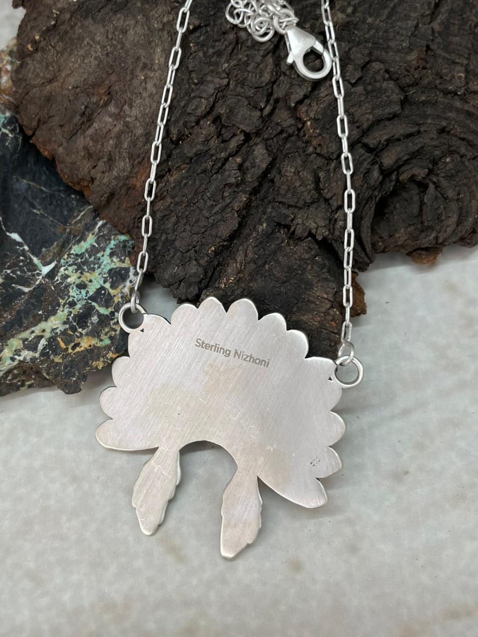Handmade Sterling Silver Kingman Turquoise Necklace "Signed Nizhoni"