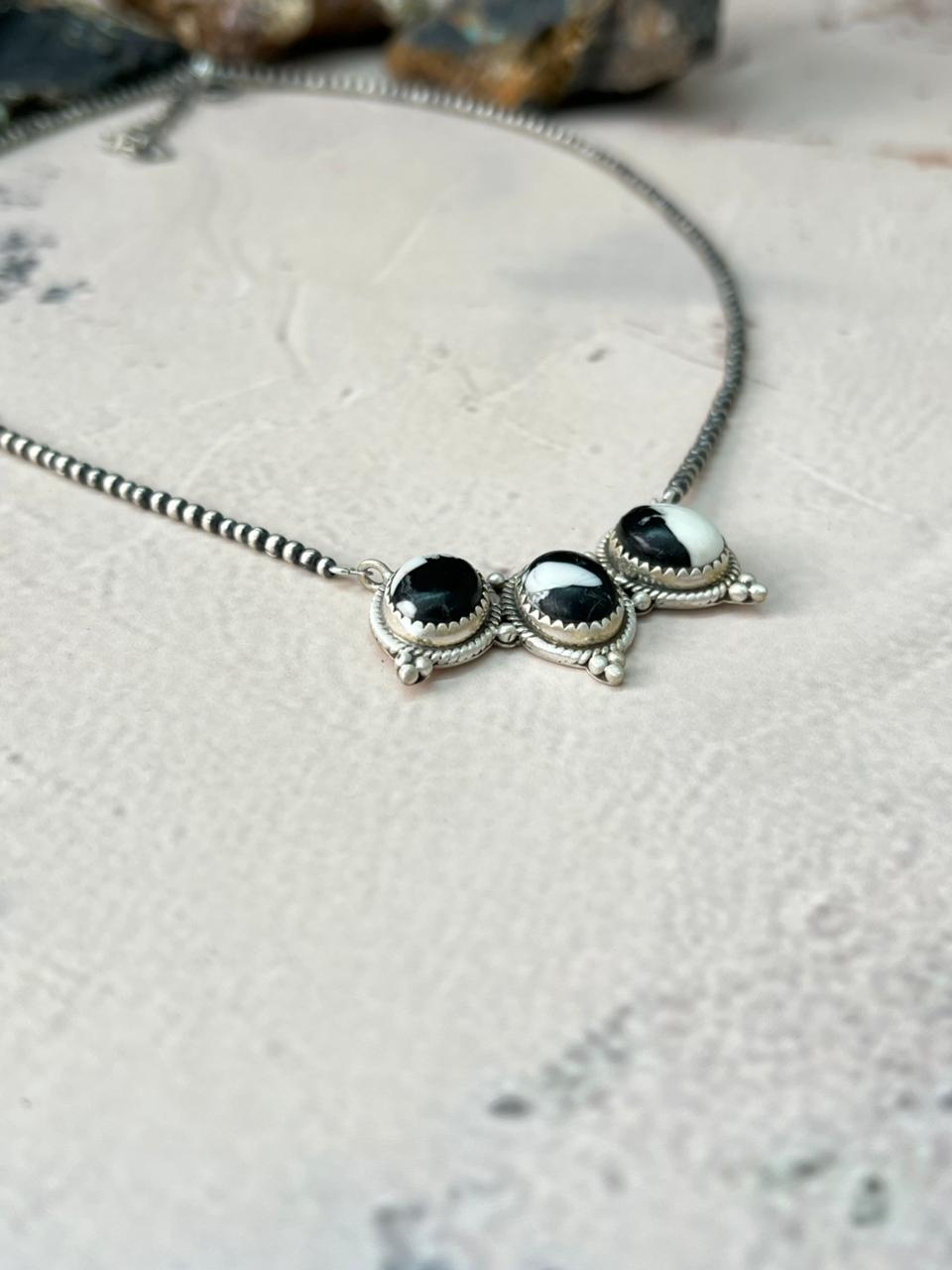 Handmade Sterling Silver White Buffalo Beaded Necklace "Signed Nizhoni"