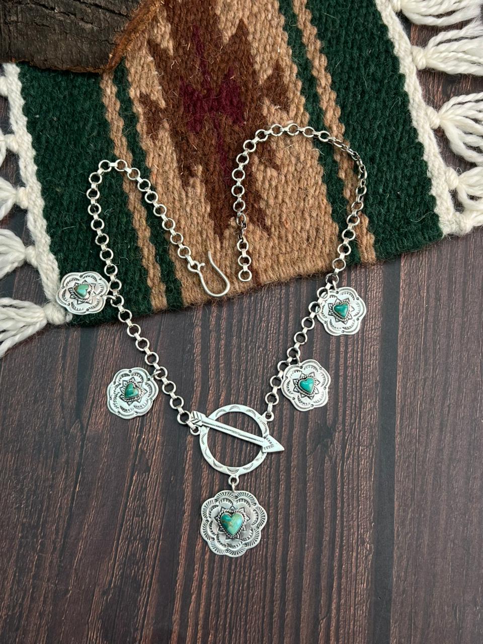 "Heart Collection" Handmade Sterling Silver Kingman Turquoise Necklace "Signed Nizhoni"