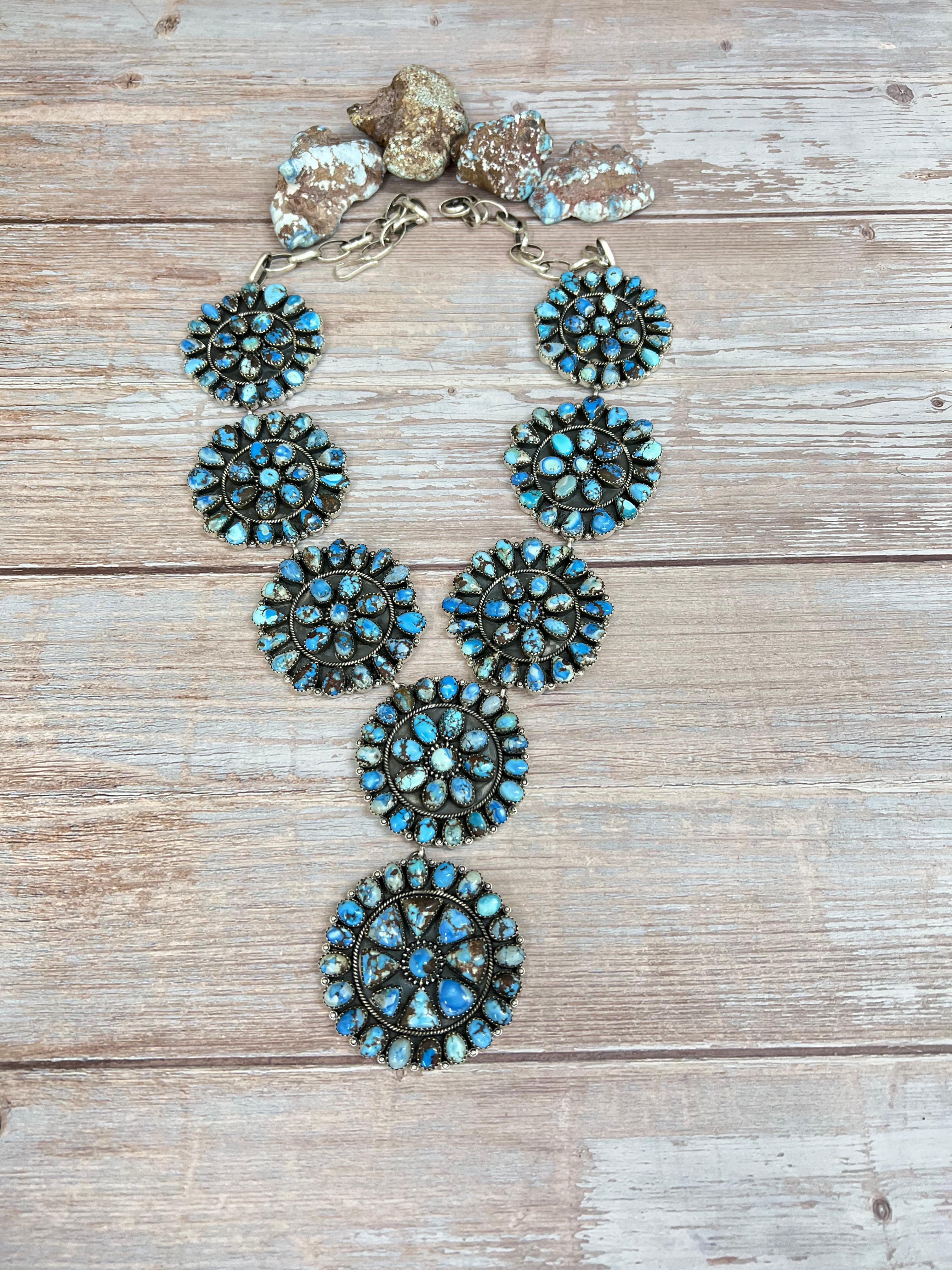 Handmade Sterling Silver Golden Hills Turquoise Necklace with Signed Nizhoni