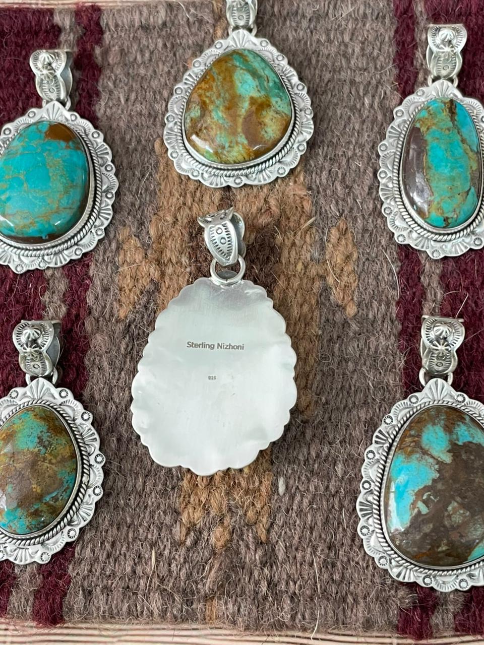 Handmade Sterling Silver Royston Turquoise Pendant "Signed Nizhoni"