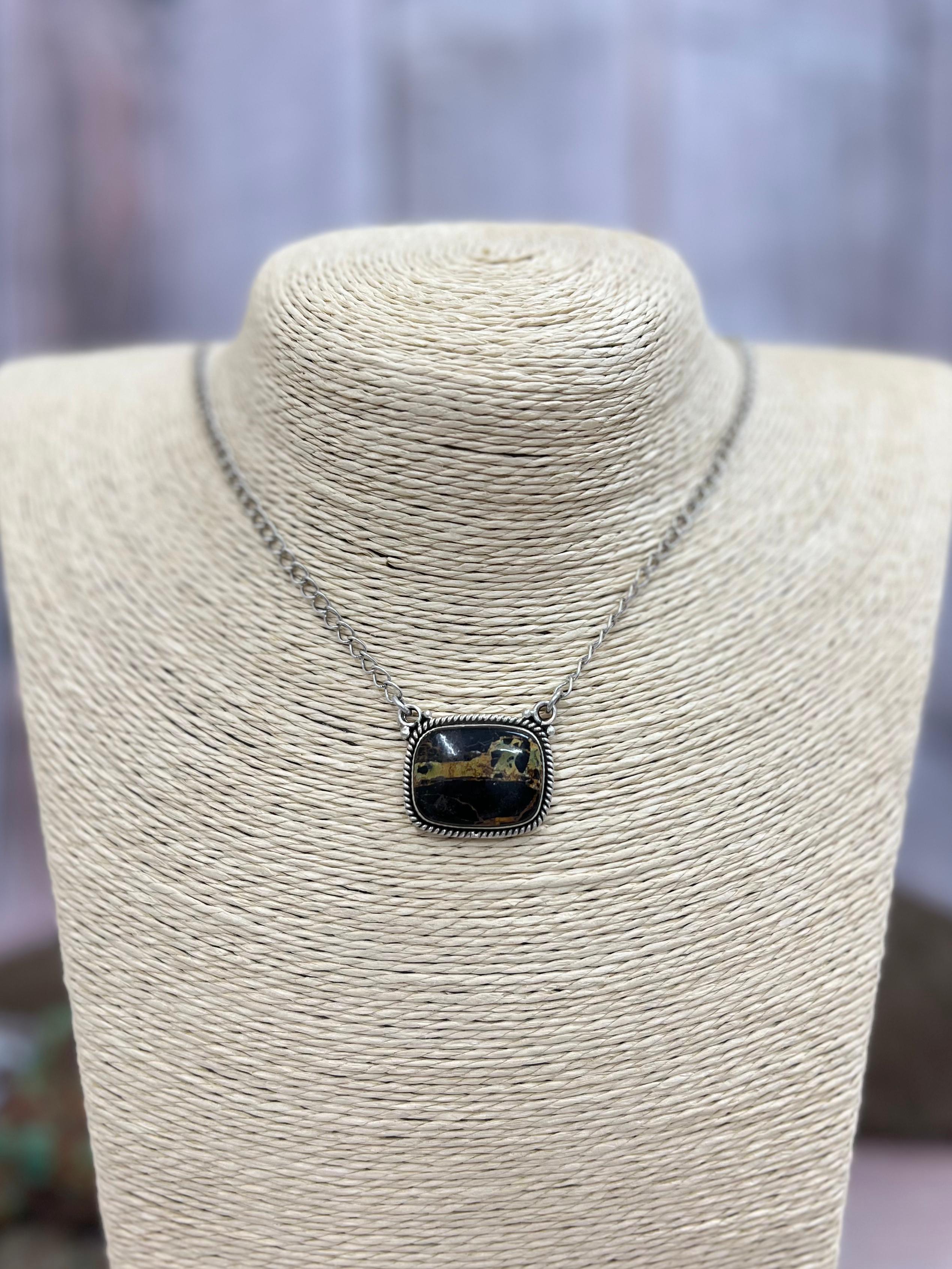 Handmade Sterling Silver Black Jack Necklace with Signed Nizhoni