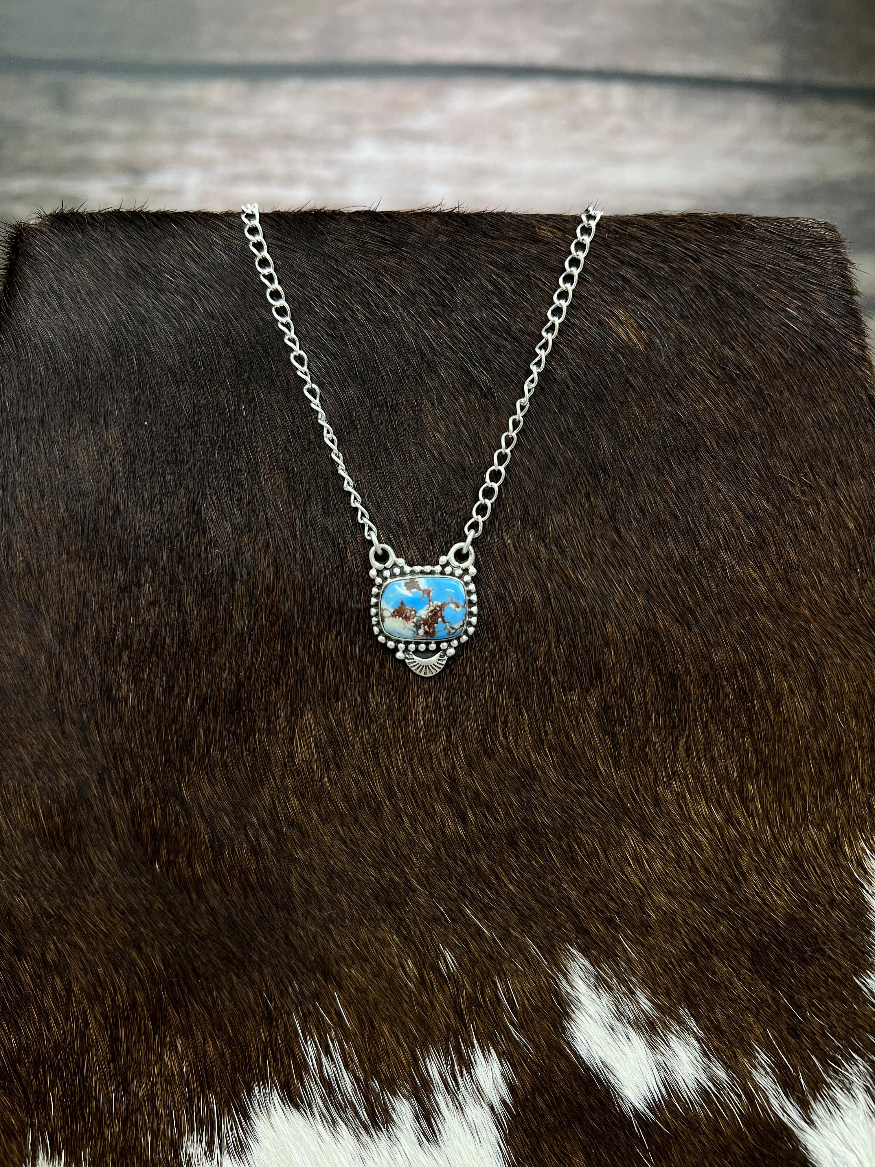 Handmade Sterling Silver Golden Hills Turquoise Necklace with Signed Nizhoni