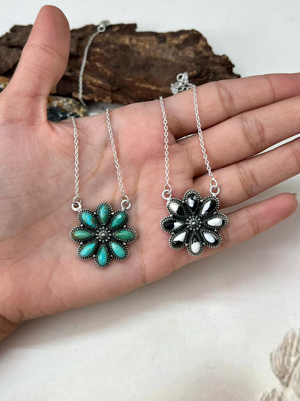 Handmade Sterling Silver White Buffalo and Kingman Turquoise Necklace "Signed Nizhoni"