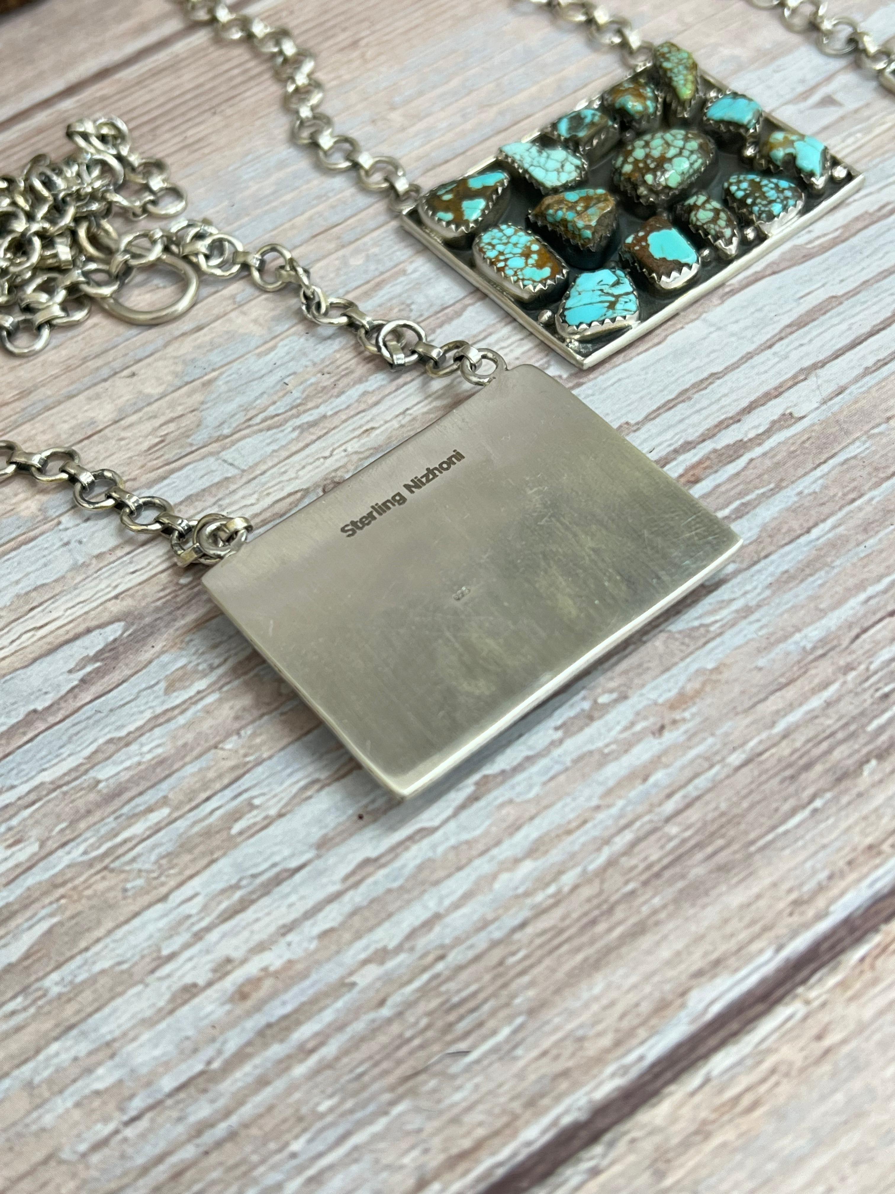 Handmade Sterling Silver Multi Stone Necklace with Signed Nizhoni