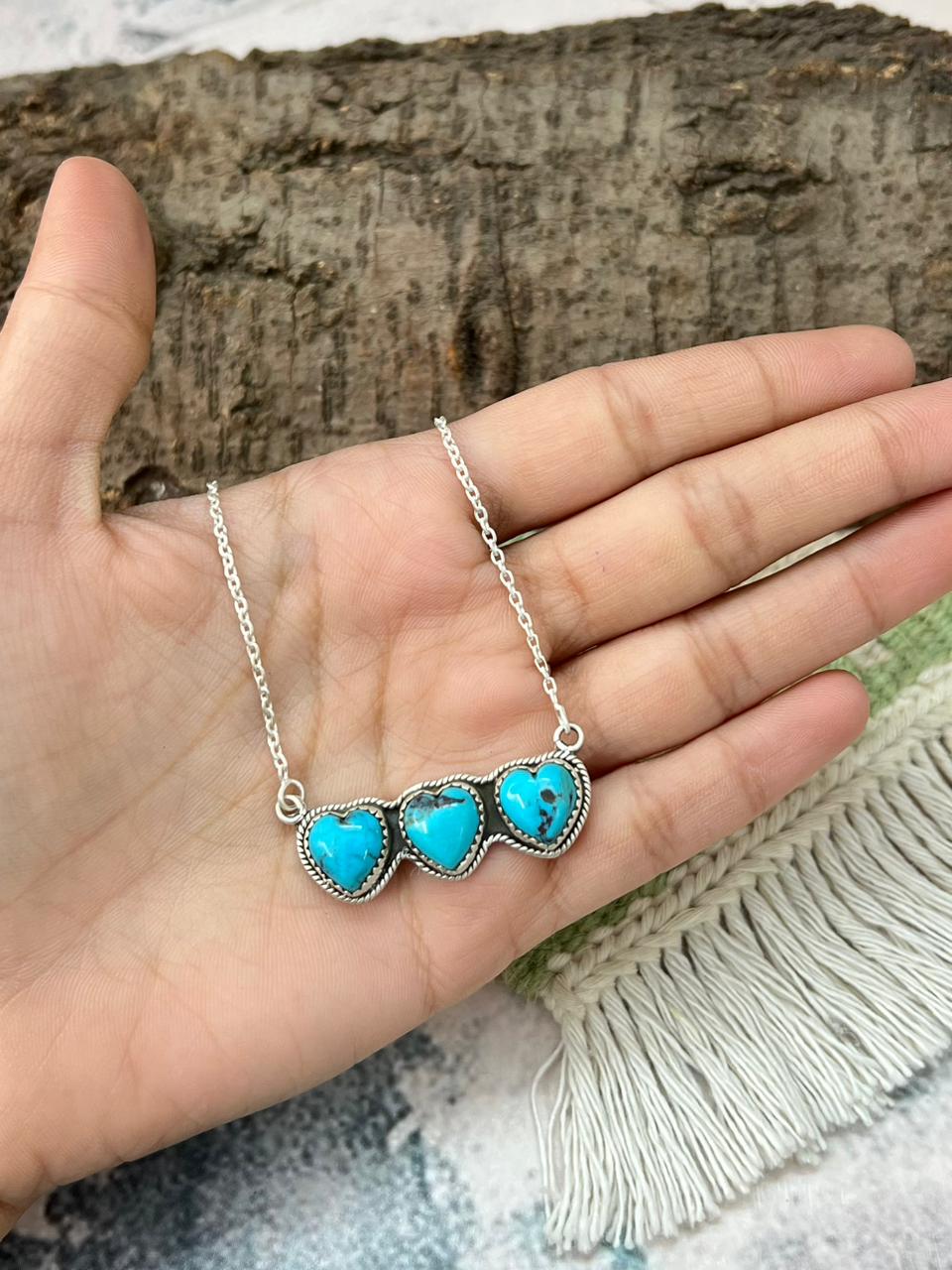 Handmade Sterling Silver Arizona Turquoise Heart Necklace "Signed Nizhoni"