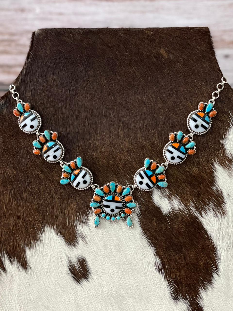 Handmade Sterling Silver Turquoise and MOP Necklace "Signed Nizhoni"