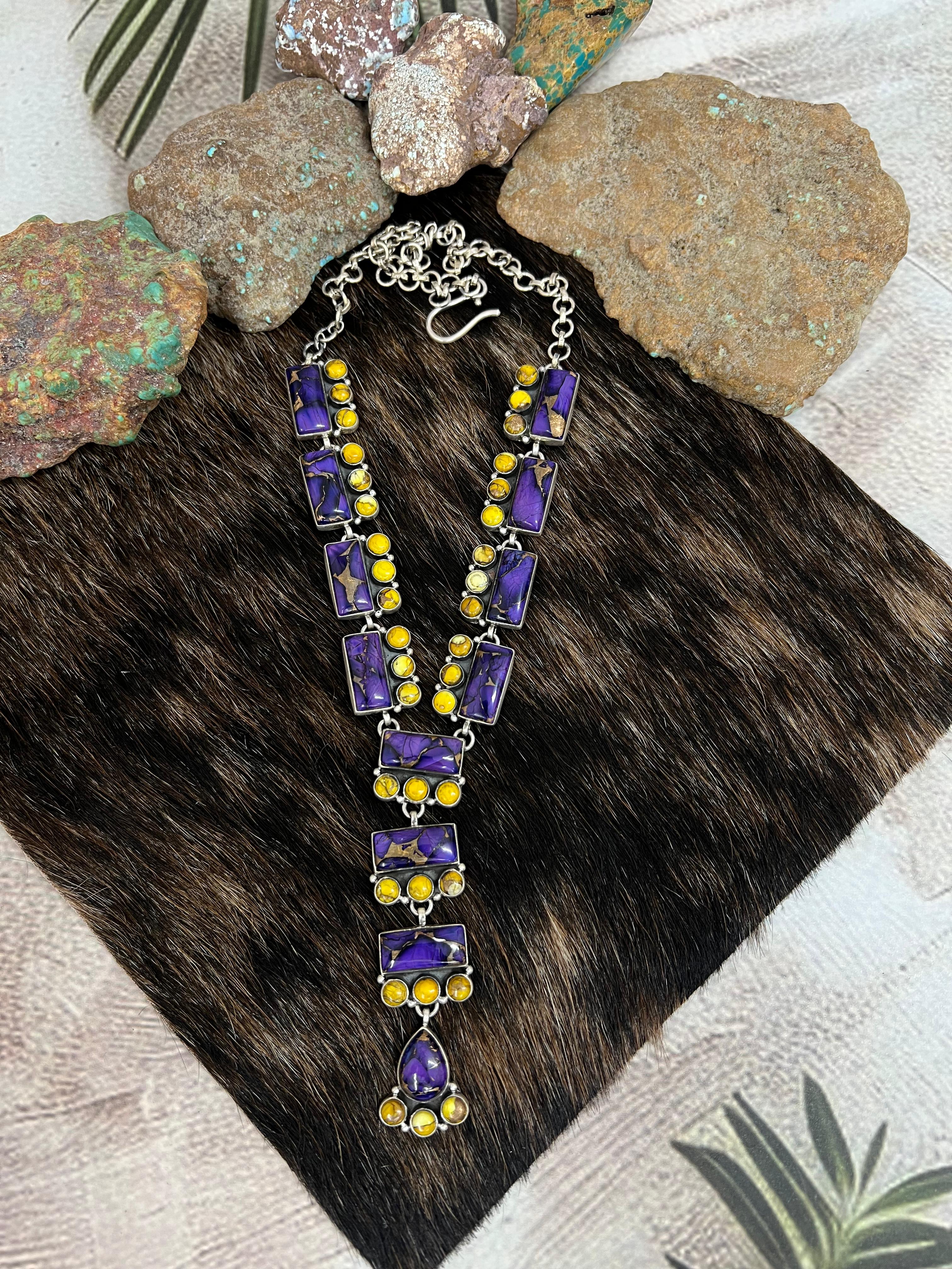 Handmade Sterling Silver Grape Dahlia, Honey Dahlia Necklace with Signed Nizhoni