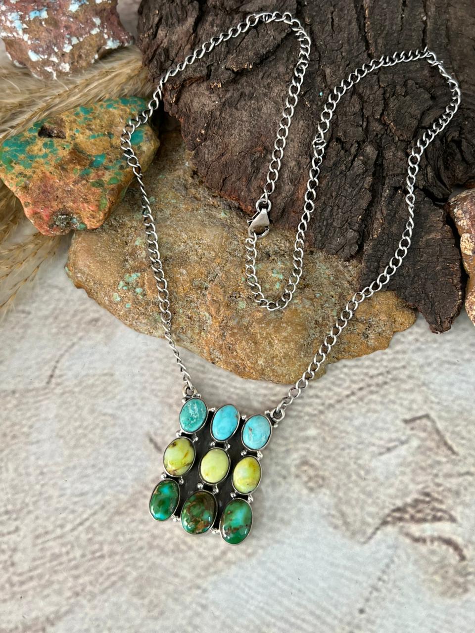 Handmade Sterling Silver Multi Stone Necklace "Signed Nizhoni"