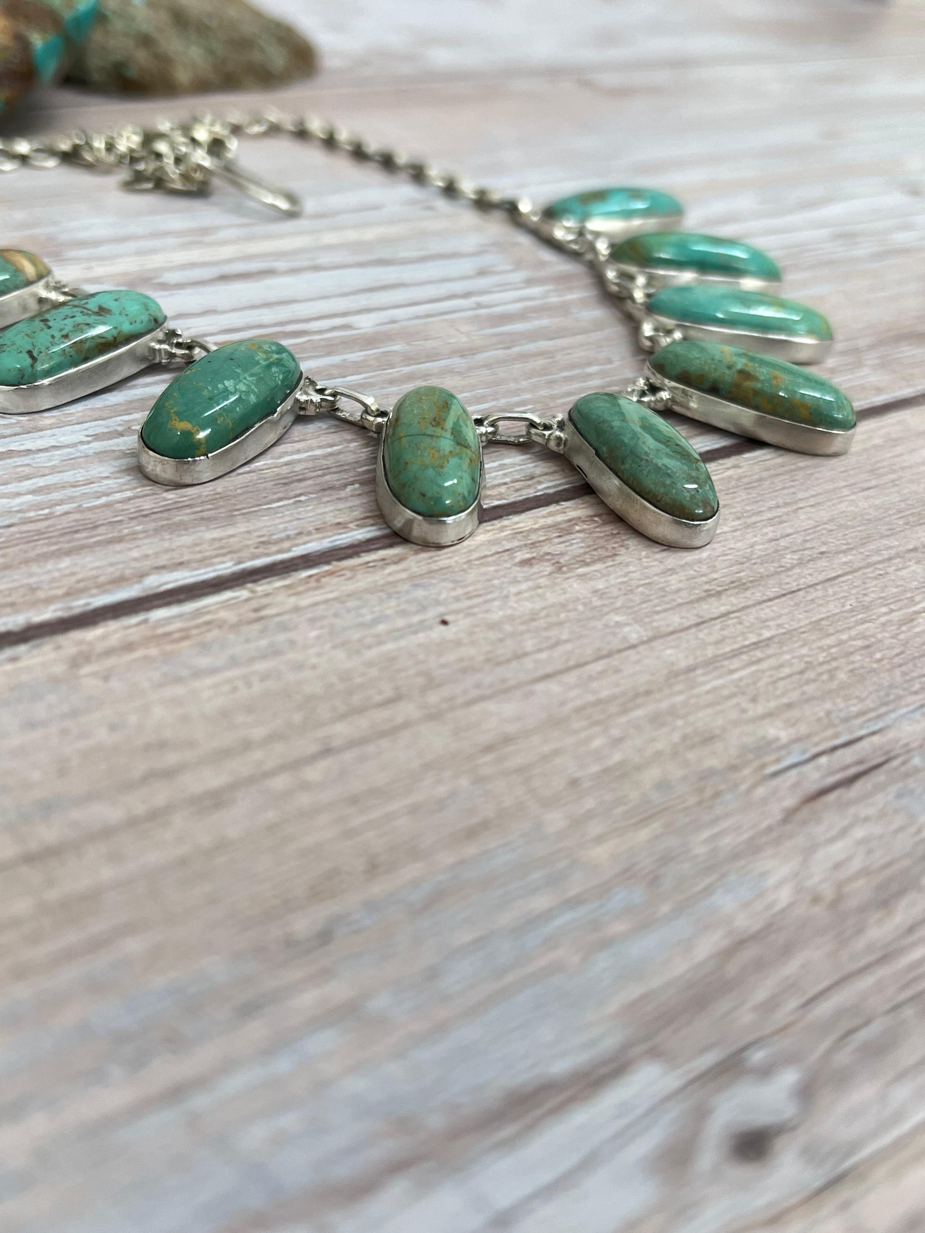 Handmade Sterling Silver Royston Turquoise Choker Necklace with Signed Nizhoni (1)