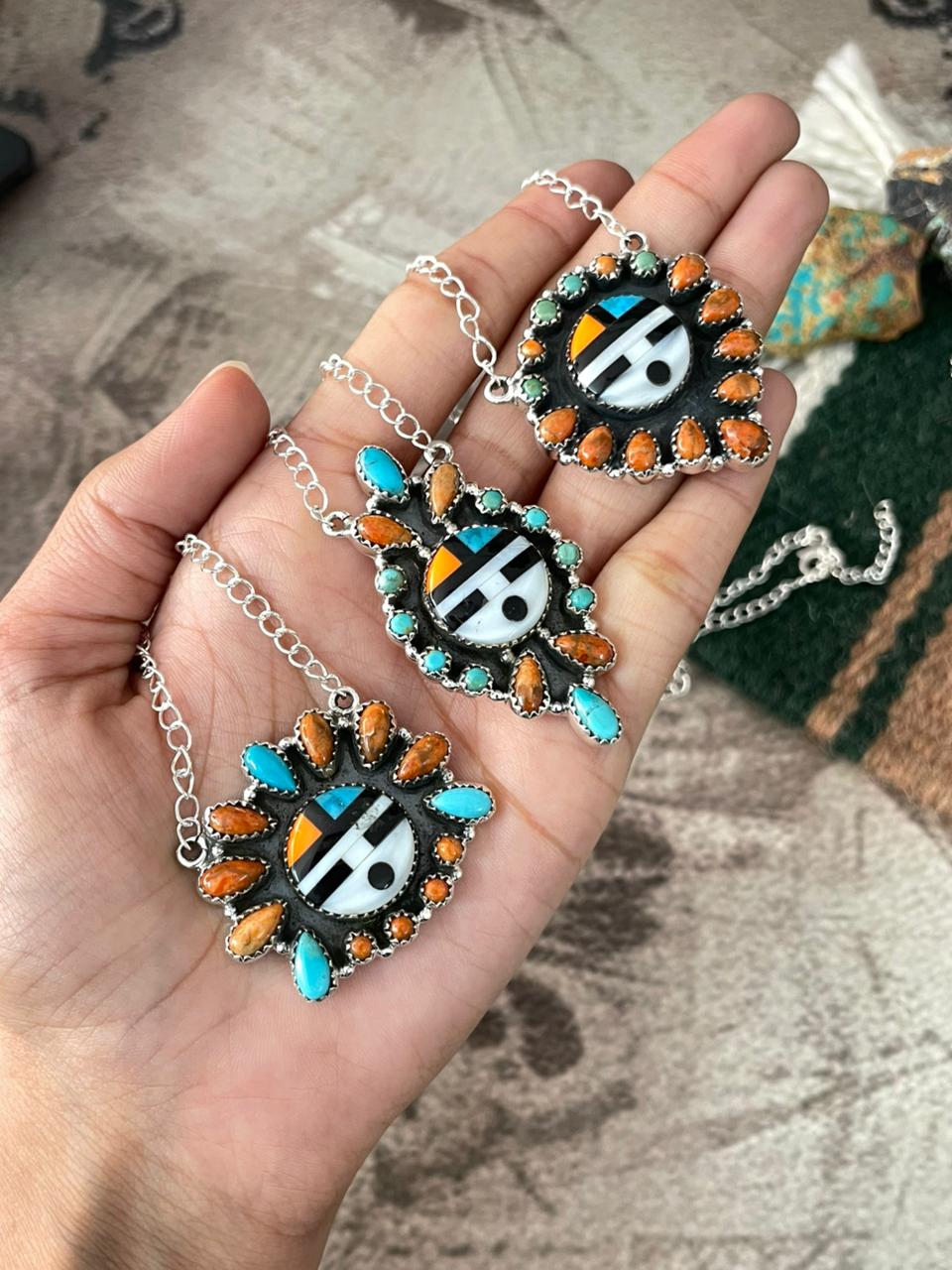 Handmade Sterling Silver Turquoise and MOP Necklace "Signed Nizhoni"