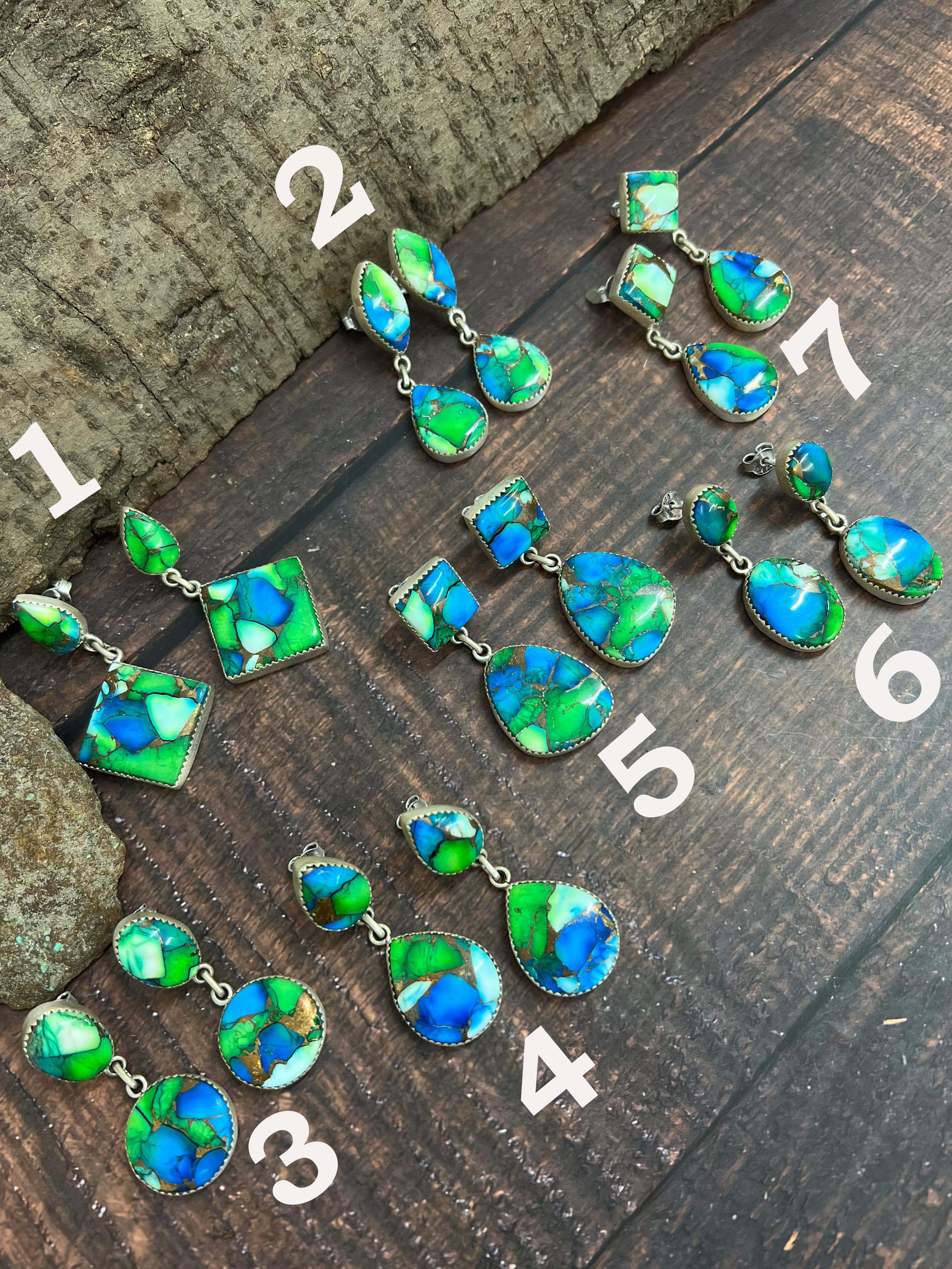 Handmade Sterling Silver Peacock Dahlia Post Earrings with Signed Nizhoni