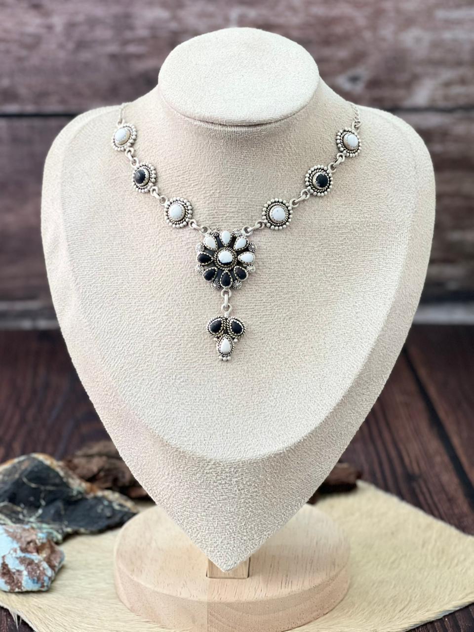 Handmade Sterling Silver White Buffalo Necklace "Signed Nizhoni"