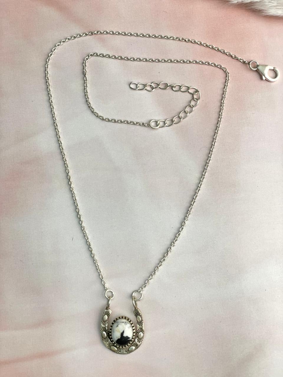 Handmade Sterling Silver White Buffalo Necklace "Signed Nizhoni"