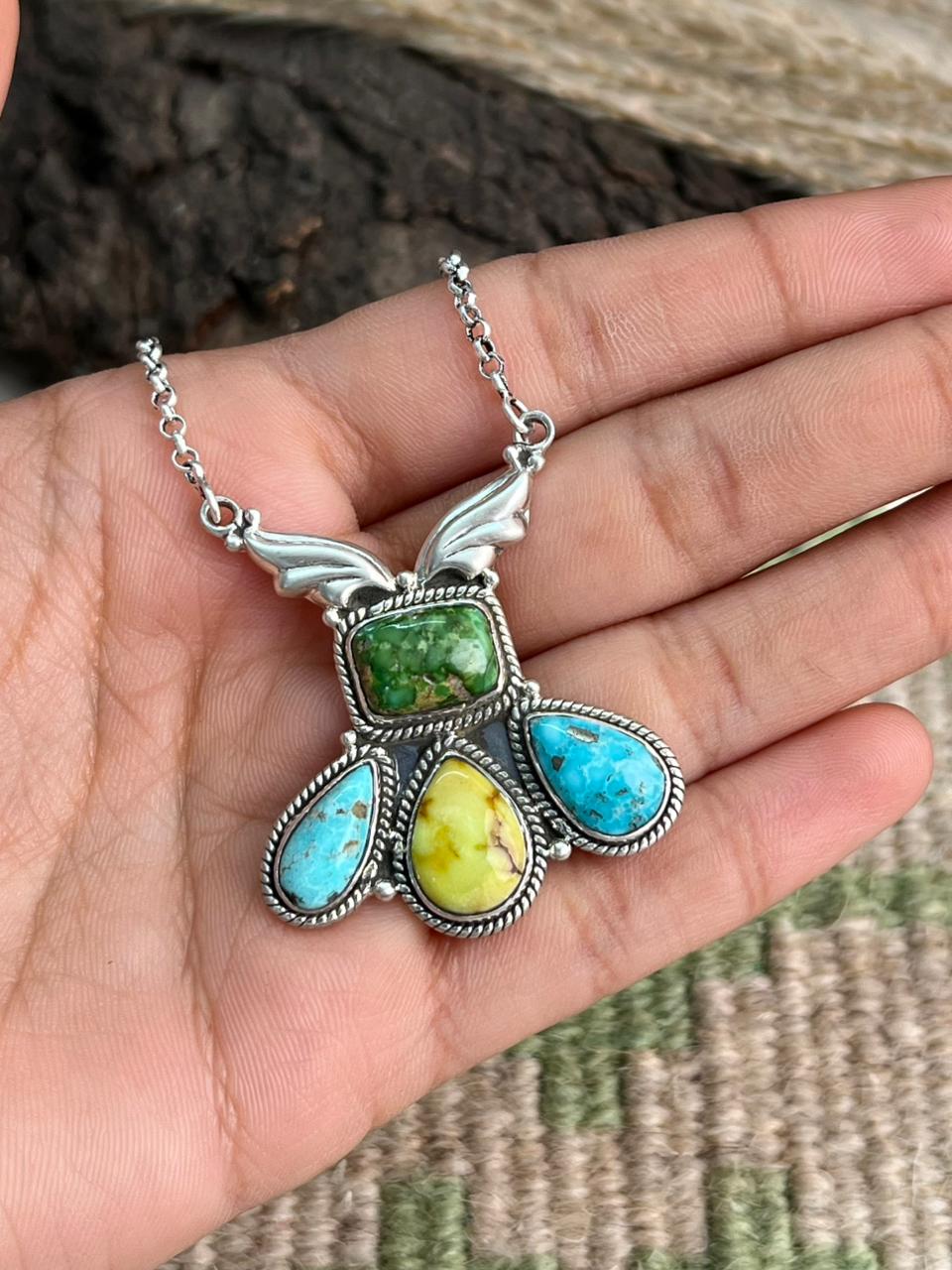 Handmade Sterling Silver Sonoran with White Water, Palomino Turquoise Necklace "Signed Nizhoni"