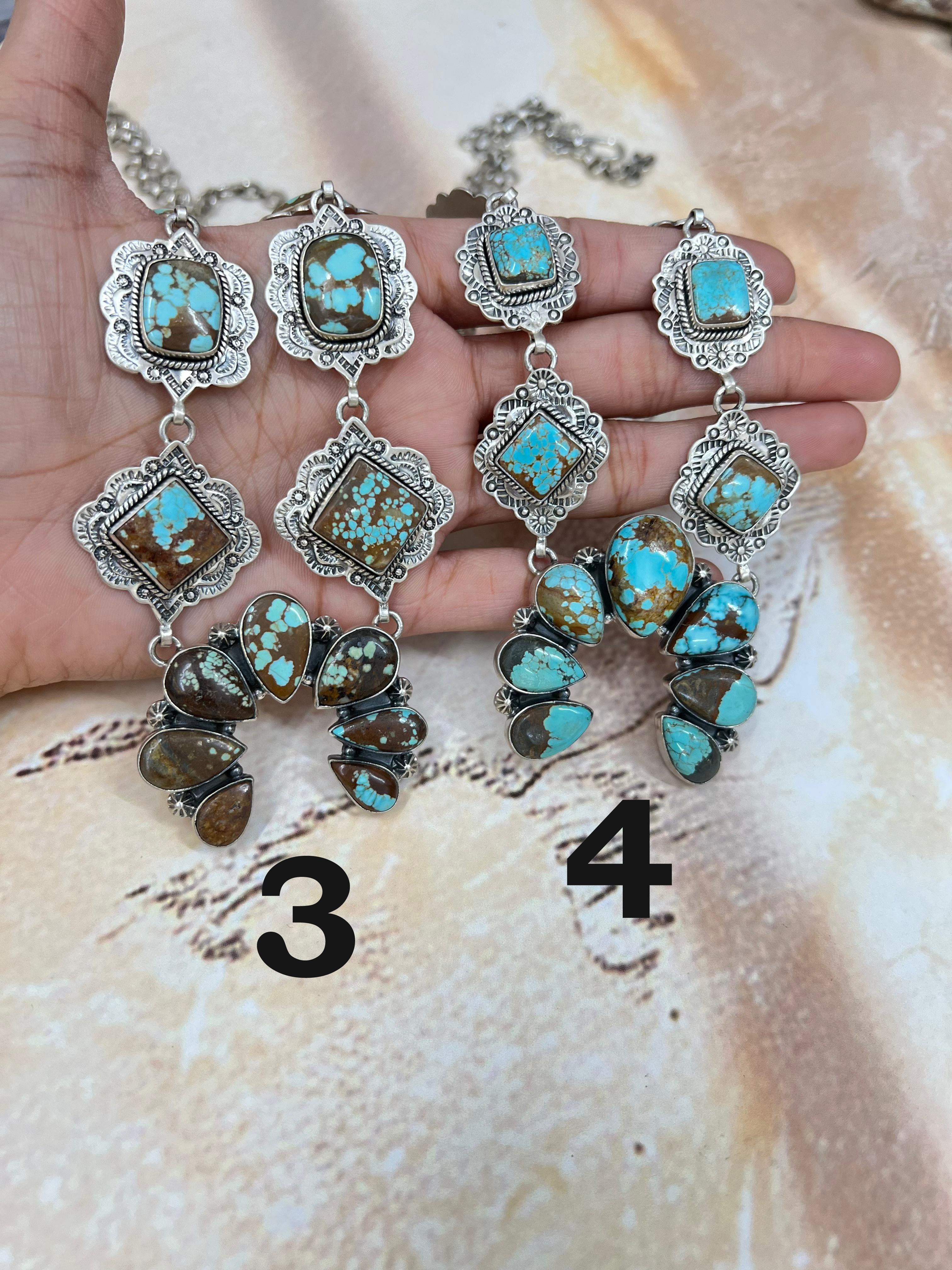 Handmade Sterling Silver Number 8 Turquoise Naja Necklace Signed Nizhoni