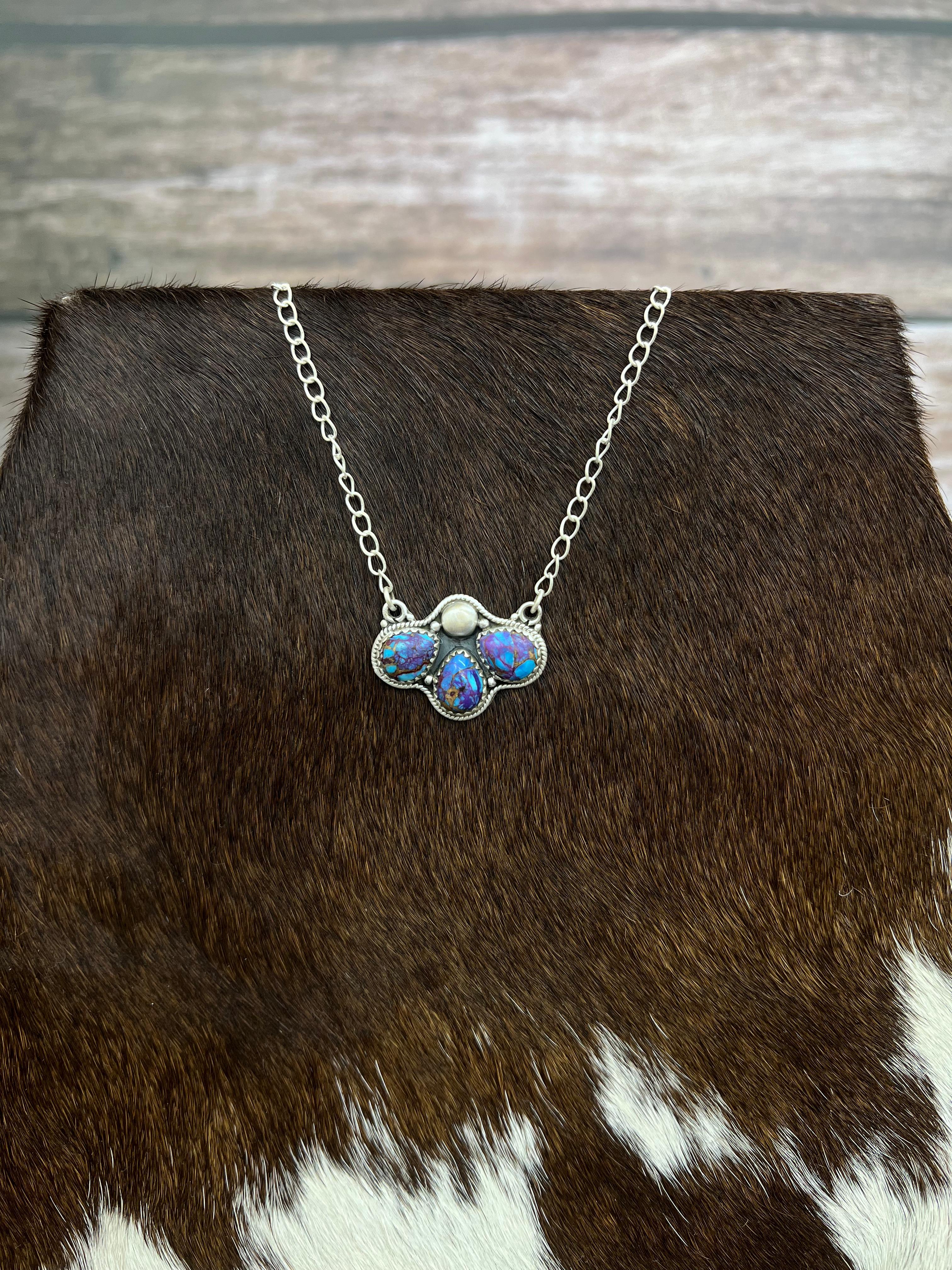 Handmade Sterling Silver Purple Dream Mojave Necklace with Signed Nizhoni