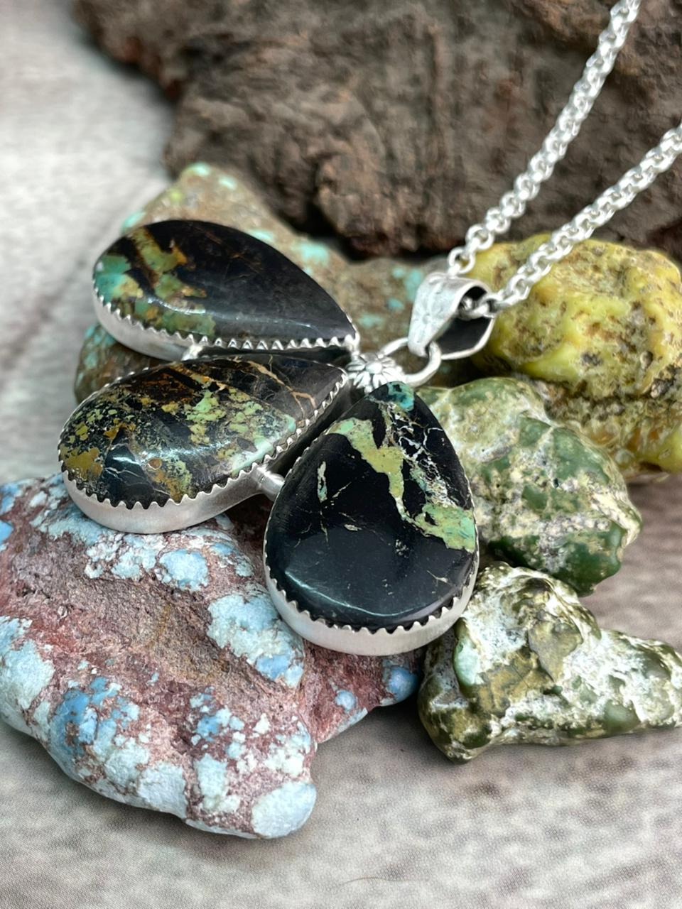 Handmade Sterling Silver Blackjack Turquoise Necklace "Signed Nizhoni"