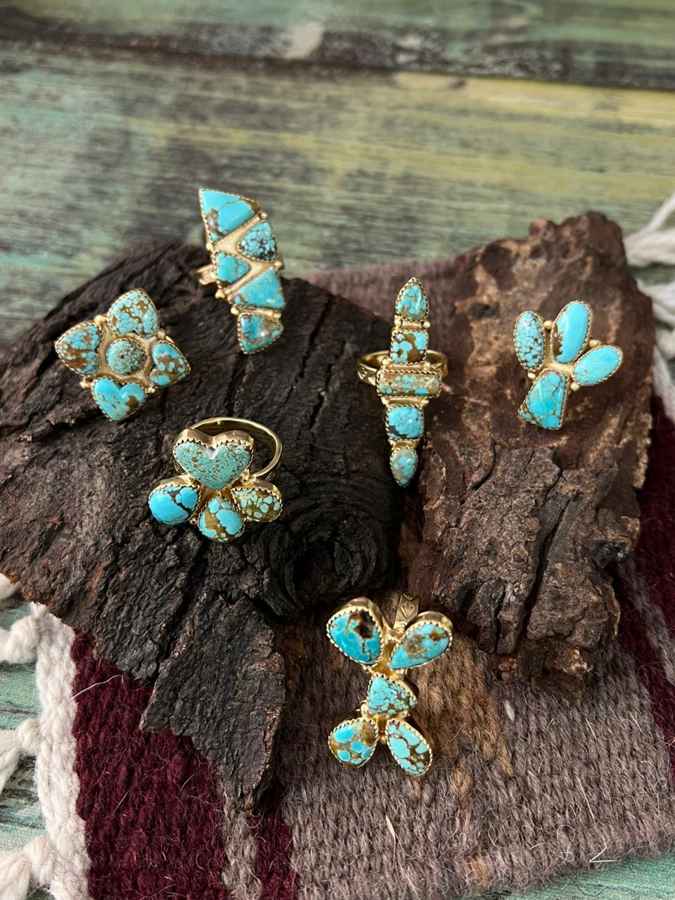 “The Golden Collection” Handmade Number 8 Turquoise with Gold Adjustable Ring